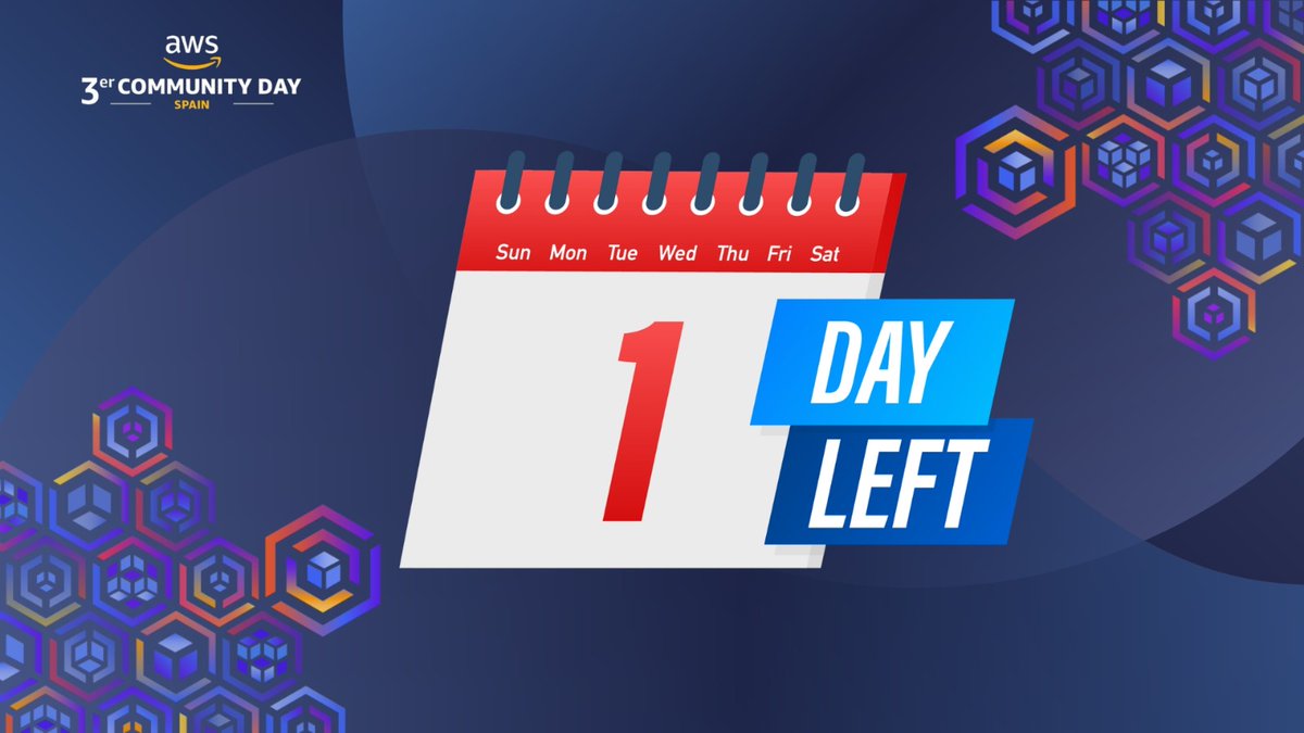 ⏳La cuenta atrás está en marcha⏳
Queda 1 día para reunirnos en el AWS Community Day Spain 2025 - Zaragoza🎉

Nos vemos mañana en Etopia! :)

awscommunity.es/agenda
