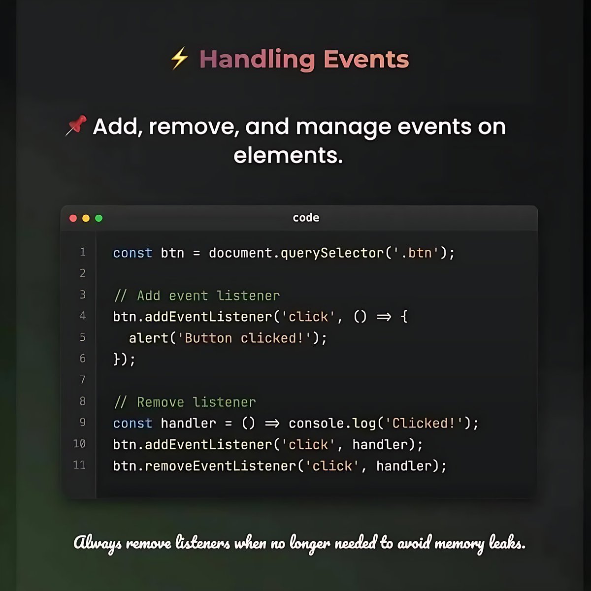 11xcoder's tweet image. JavaScript DOM Manipulation Cheatsheet 🧠
#javascript #dommanipulation #frontenddeveloper #webdevelopment #codinglife