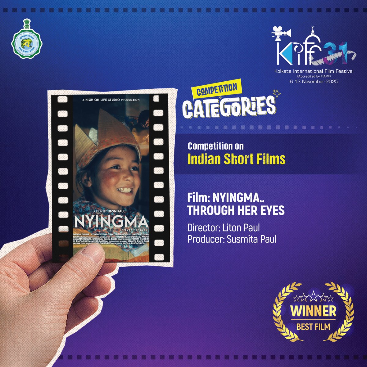 A heartfelt journey seen through the eyes of innocence.
NYINGMA… Through Her Eyes wins Best Film in the Indian Short Films category at KIFF 2025! 

#KIFF2025 #BestFilm #IndianShortFilms #Nyingma #ThroughHerEyes #ShortFilmWinner #FilmFestivalIndia