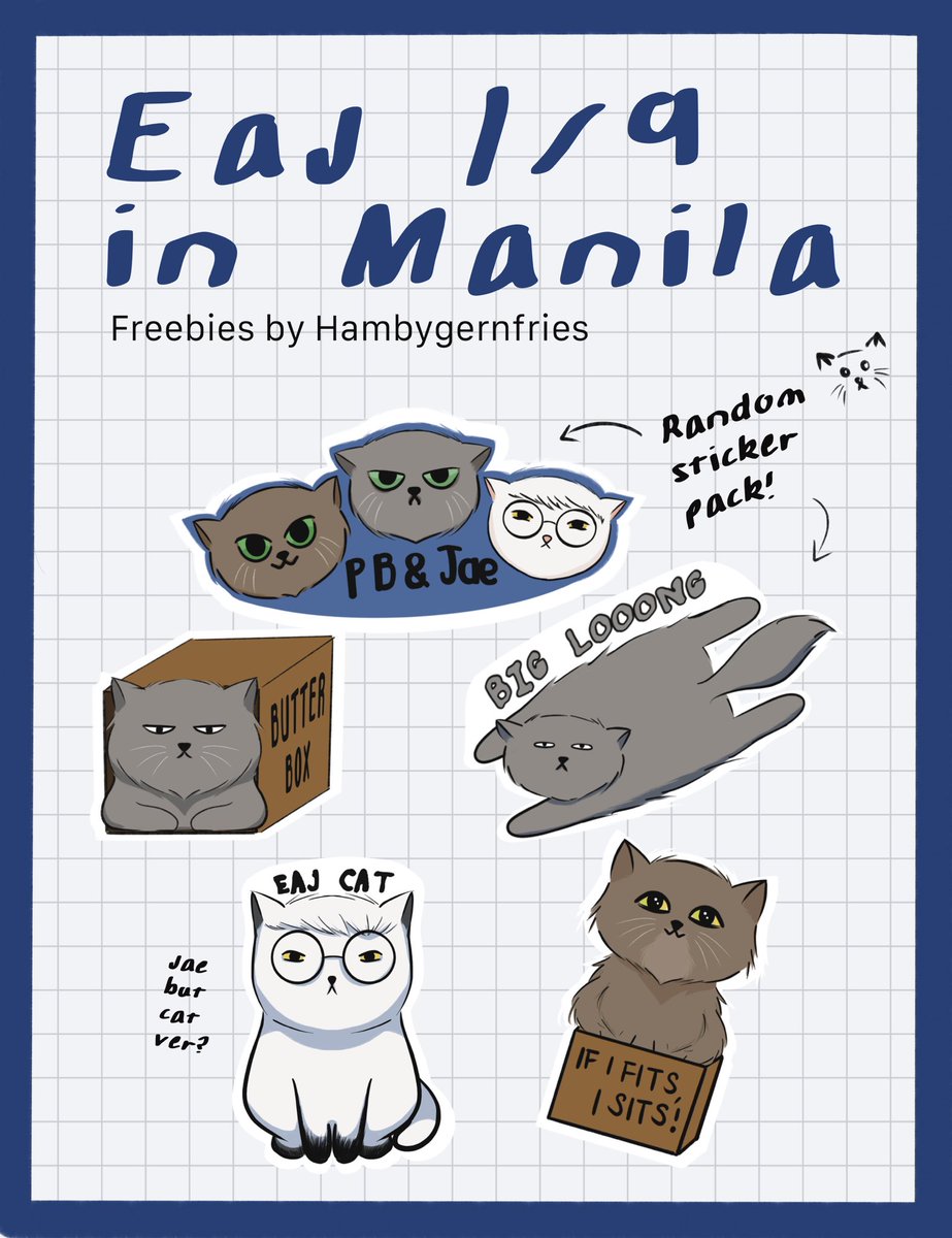 hambygernfries's tweet photo. The 1/9 Tour Eaj in Manila Freebies!
Random sticker pack! 

Claim:
🐈‍⬛ say hi! if u wanna be moots thats gr8 2! 🫶
🐈‍⬛ 1:3 random stickers
🐈‍⬛ will be at jarzone n around venue 3 onwards 🫶
🐈‍⬛ likes n RTs appreciated! 

see u there, jars! 💕

#eaJ #eaJinManila #1outof9tourinmanila https://t.co/SszqCcYBk1