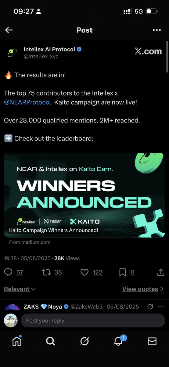 Gm Ct, 

Back in July,  <a href="/intellex_xyz/">Intellex AI Protocol</a> announced a major partnership with NEAR Protocol. Alongside the hype came a campaign promising $30,000 in rewards for 75 yappers who were willing to support and amplify the project.

Fast-forward to August snapshots were taken, winners were