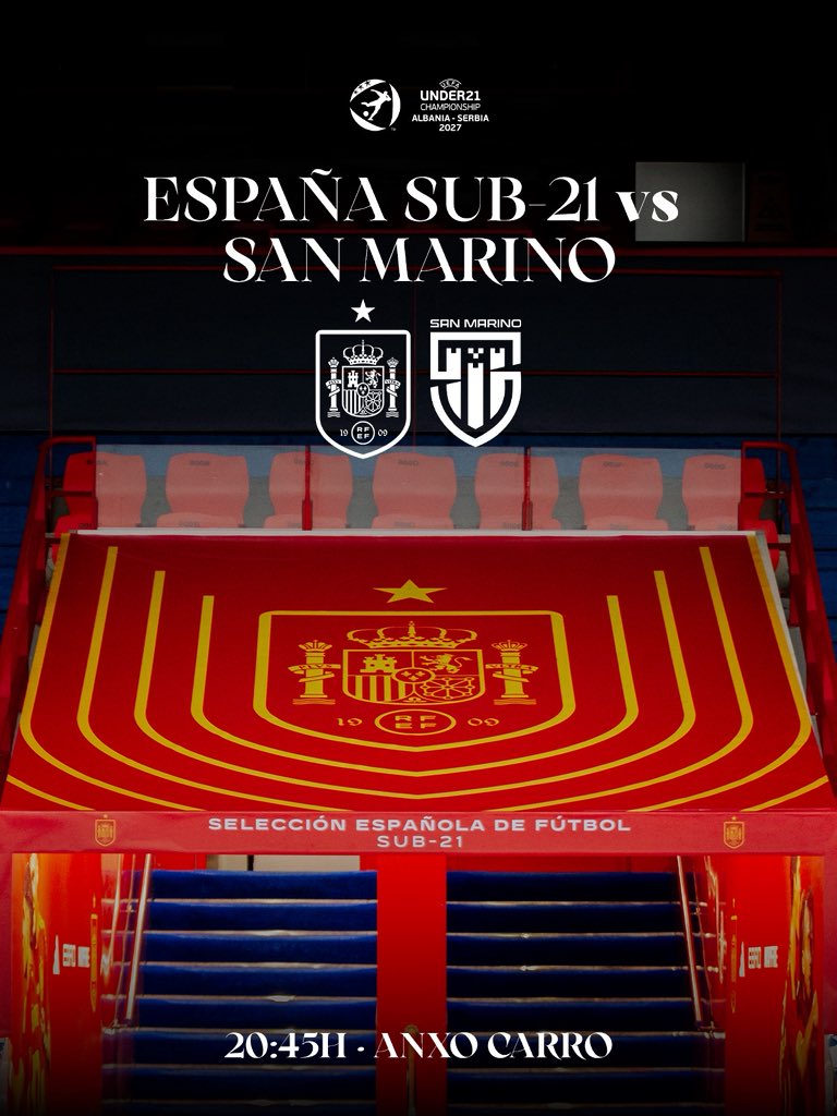 𝑯𝑶𝑿𝑬 𝑬́ 𝑶 𝑫𝑰̂𝑨 🏠

⚽️ <a href="/SEFutbol/">Selección Española Masculina de Fútbol</a> 🆚 San Marino
🏆 Clasificación #U21EURO 
⌚️ 20:45h
🏟  Anxo Carro 
📺 <a href="/teledeporte/">Teledeporte</a>