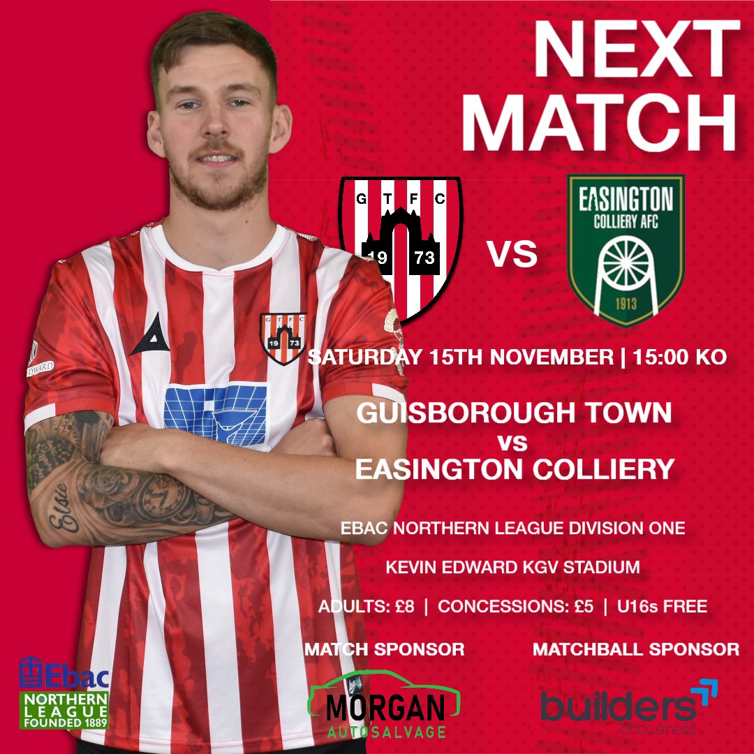 guistownfc's tweet photo. 𝗧𝗢𝗠𝗢𝗥𝗥𝗢𝗪 ➡️ 𝗘𝗔𝗦𝗜𝗡𝗚𝗧𝗢𝗡 𝗖𝗢𝗟𝗟𝗜𝗘𝗥𝗬

In form @Official_ECAFC come to the Kevin Edward KGV tomorrow afternoon as we reach the the halfway mark in the League.

𝗠𝗮𝘁𝗰𝗵 𝗦𝗽𝗼𝗻𝘀𝗼𝗿: Morgan Autosalvage
𝗠𝗮𝘁𝗰𝗵𝗯𝗮𝗹𝗹 𝗦𝗽𝗼𝗻𝘀𝗼𝗿: Builders of Business

🏟️ Kevin Edward KGV, Guisborough, TS14 6LE
🍻 Bar open from 12:00
🕒 15:00 Kick Off
🎟️ Adults: £8  |  Concessions: £5  |  U16's Free
🎶 Live music from 5.30
🥊 𝗘𝗨𝗕𝗔𝗡𝗞 𝗝𝗥 𝘃𝘀 𝗕𝗘𝗡𝗡 𝟮 𝗹𝗶𝘃𝗲 𝗶𝗻 𝘁𝗵𝗲 𝗯𝗮𝗿