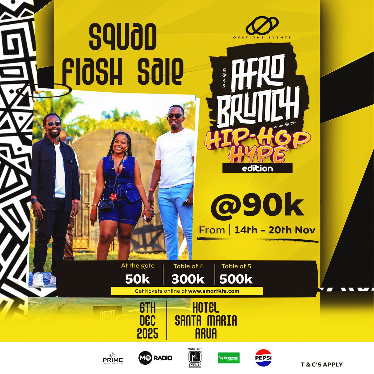 Call your squad, pick your drip, and secure your tickets! 🎟️🔥
The Hip-Hop Hype Edition is loading… and the flash sale is live at 90K.
6th Dec • Hotel Santa Maria • Arua we outside

#afrobrunch2025 #AfroBrunchArua