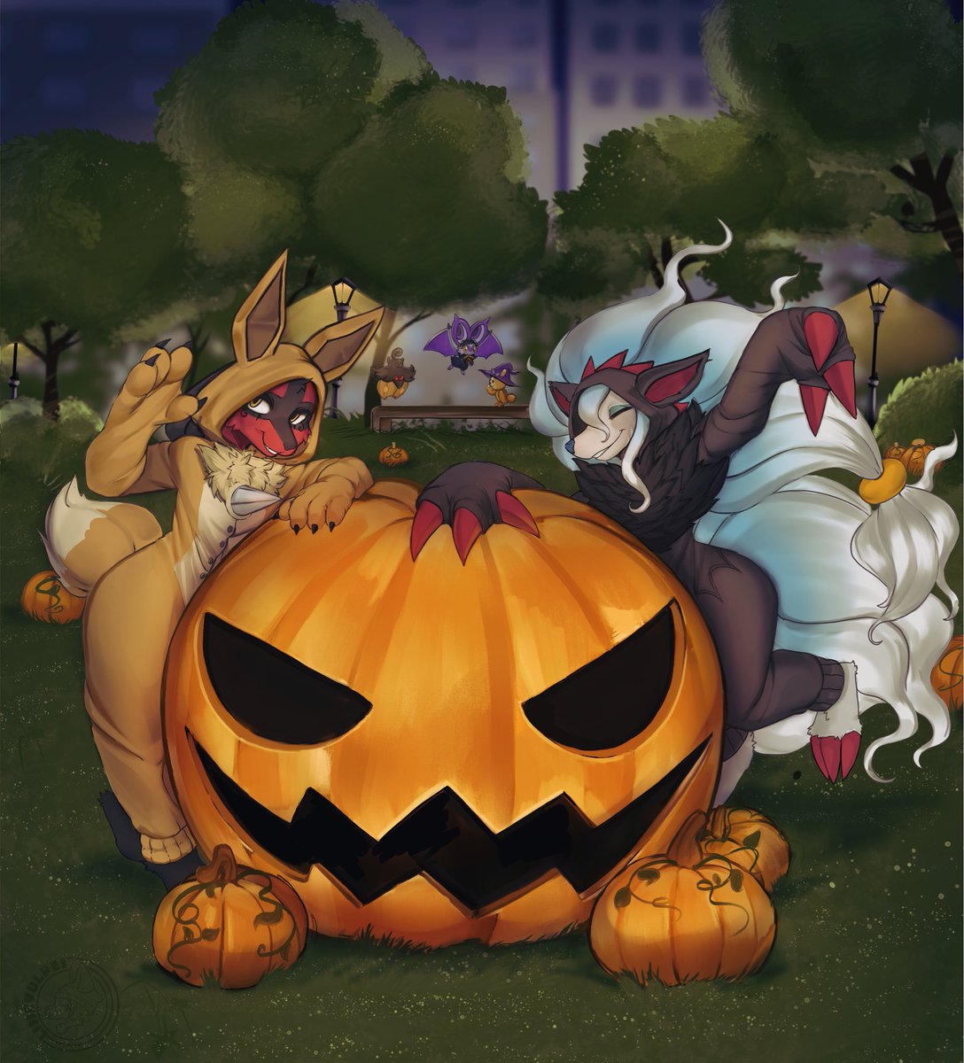 The Lu and his friend Koto had a lovely time for Halloween!~ Seeing such a massive pumpkin in the pumpkin patch, they HAD to take a picture with it!~

Lovely Halloween commission done by <a href="/LissVcomms/">Liss// commissions Closed!!</a>! 

(I know it’s a bit late for Halloween lol but life be life :3