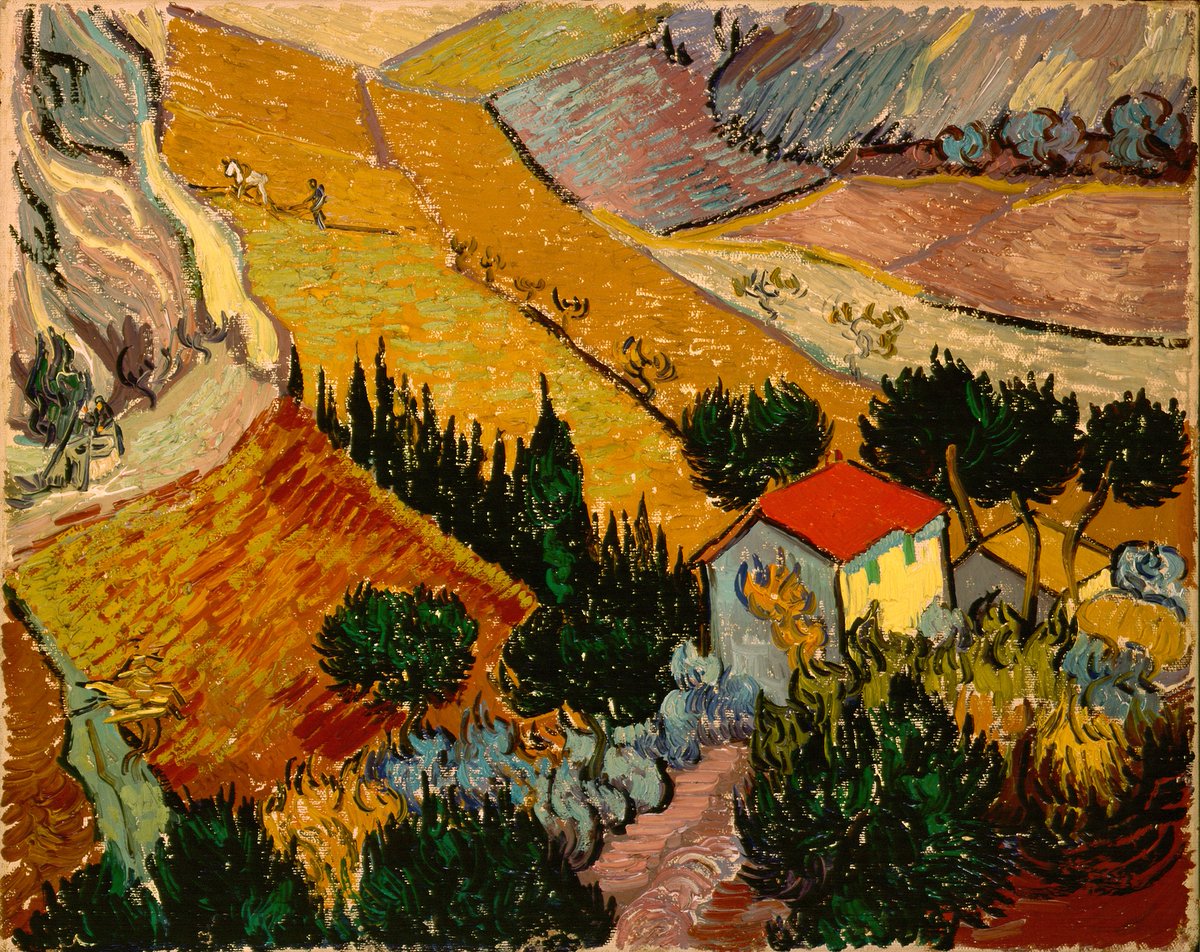 vangoghartist's tweet image. Valley with Ploughman Seen from Above - December 1889 #artbots #vangogh