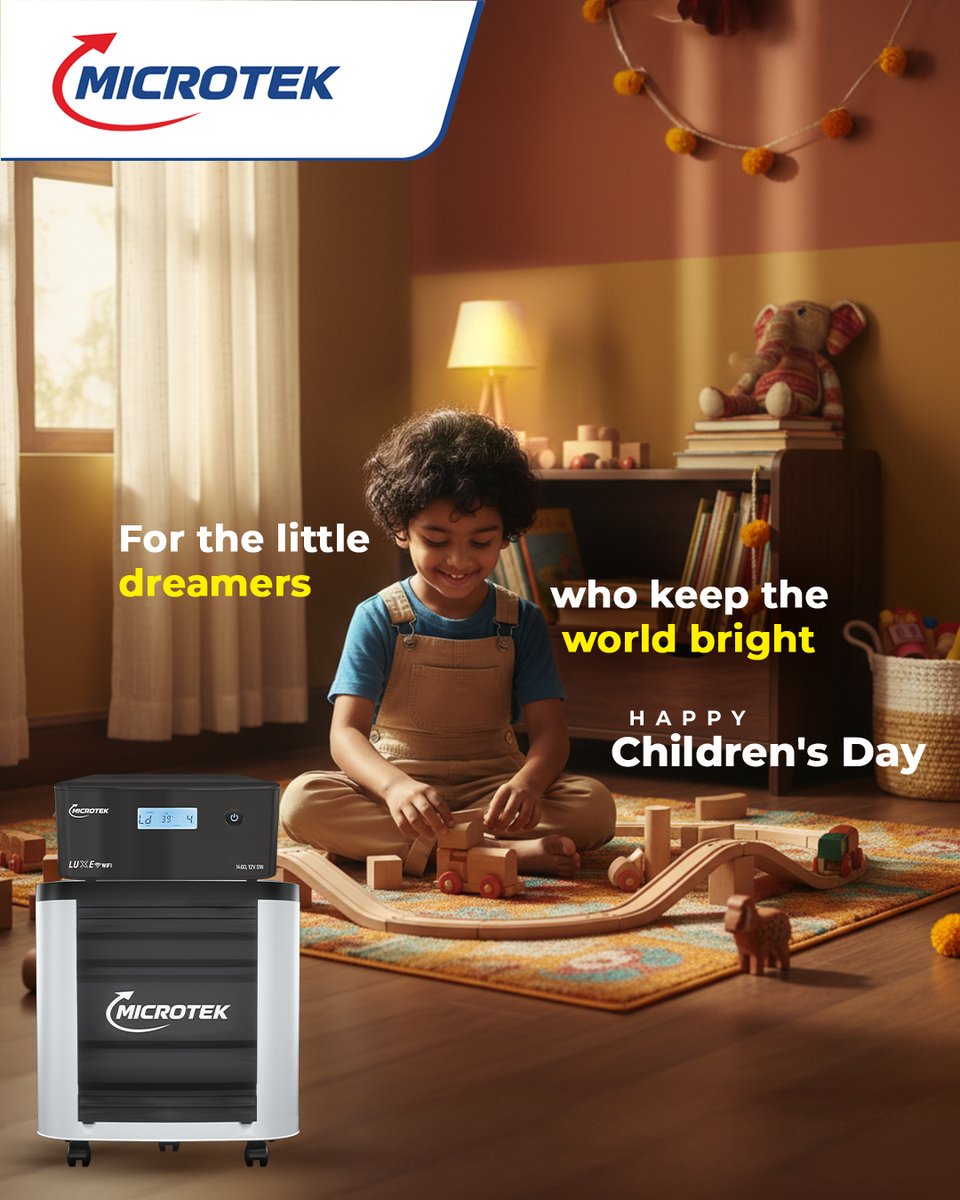 MicrotekOfcl's tweet image. Their smiles light up every corner; their dreams brighten every tomorrow. Here’s to the little ones who keep our world shining.

Happy Children’s Day from Microtek!

#Microtek #RahoOnFullOn #ChildrensDay