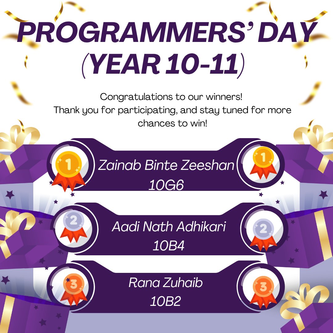 official_TWS's tweet image. Congrats to our Programmers’ Day 2025 winners! 🎉
Our students amazed us with their creativity, problem-solving &amp;amp; coding skills. 🖥️💡
Huge shoutout to all participants—your innovation truly shined! 💚
#ProgrammersDay #CodingChampions #Innovation #TWSCommunity #FutureTechLeaders