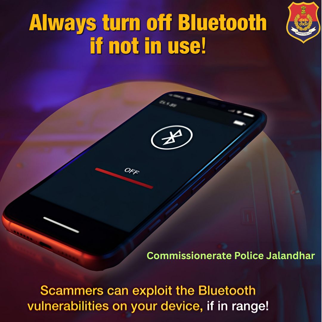 CPJalandhar's tweet image. Turning off Bluetooth when not in use is a good practice to enhance security and privacy and for cyber awareness...
 #Bluetooth   
 #Besafe