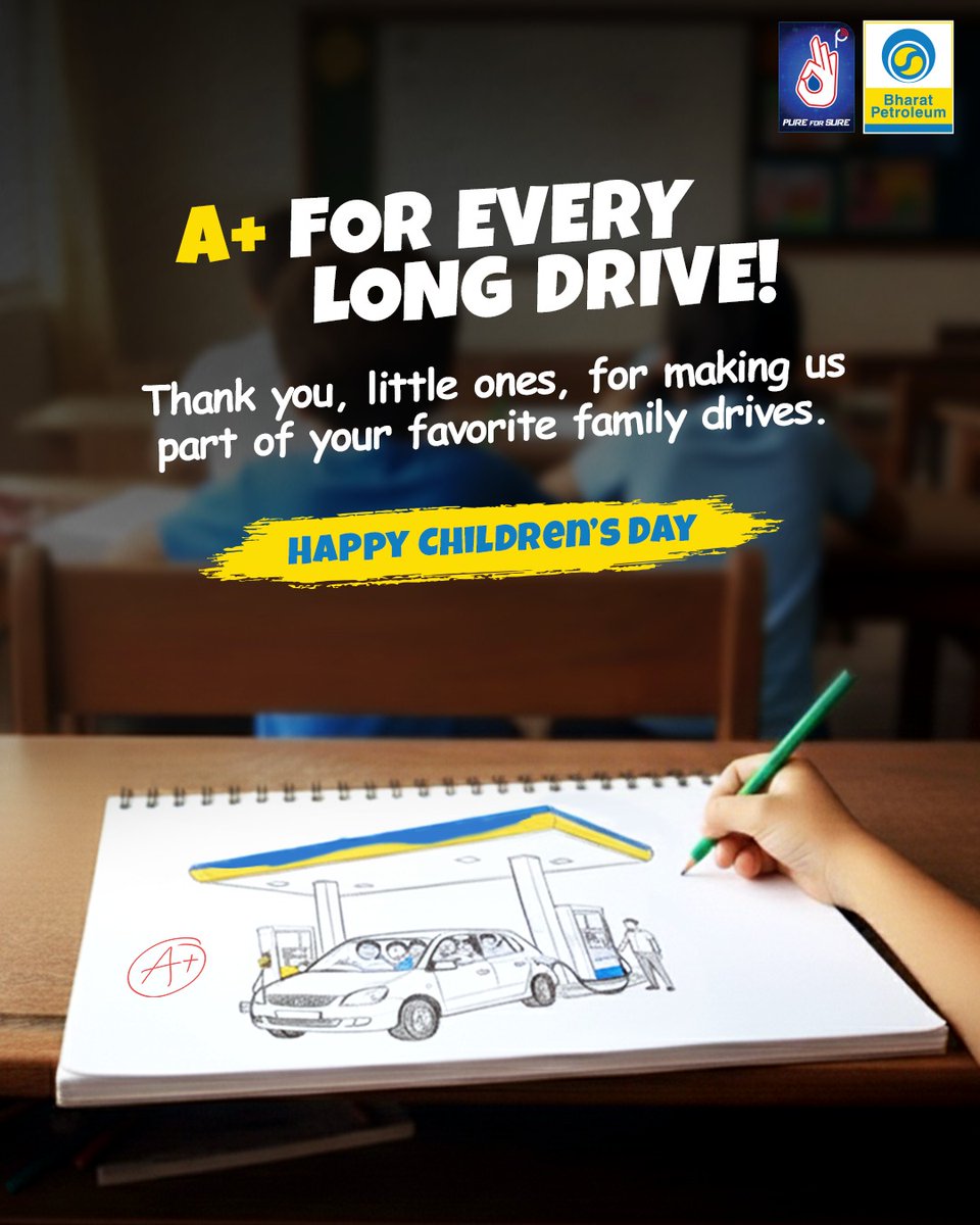 Tiny hands, big dreams, and a family car full of joy!​

Here’s to the little ones who turn every drive into a memory worth an A+. 💛​

Happy Children’s Day. 🥳

#BPCL #chidrensday #fuelinghappiness #fuelingjourneys #topicalspot #bpclretail #littledreamers