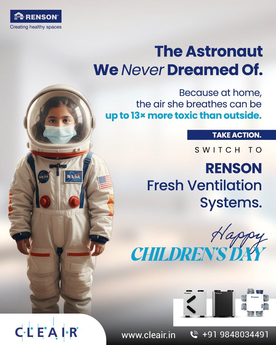 cleairvm's tweet image. Every child deserves to grow up breathing purity, not pollution. 💚 

This Children’s Day, let’s turn our homes into safe spaces where fresh air flows freely and little dreams thrive.

#ChildrensDay2025 #FreshAirForAll #CleairVentilation #HealthyLiving #PureAirMatters