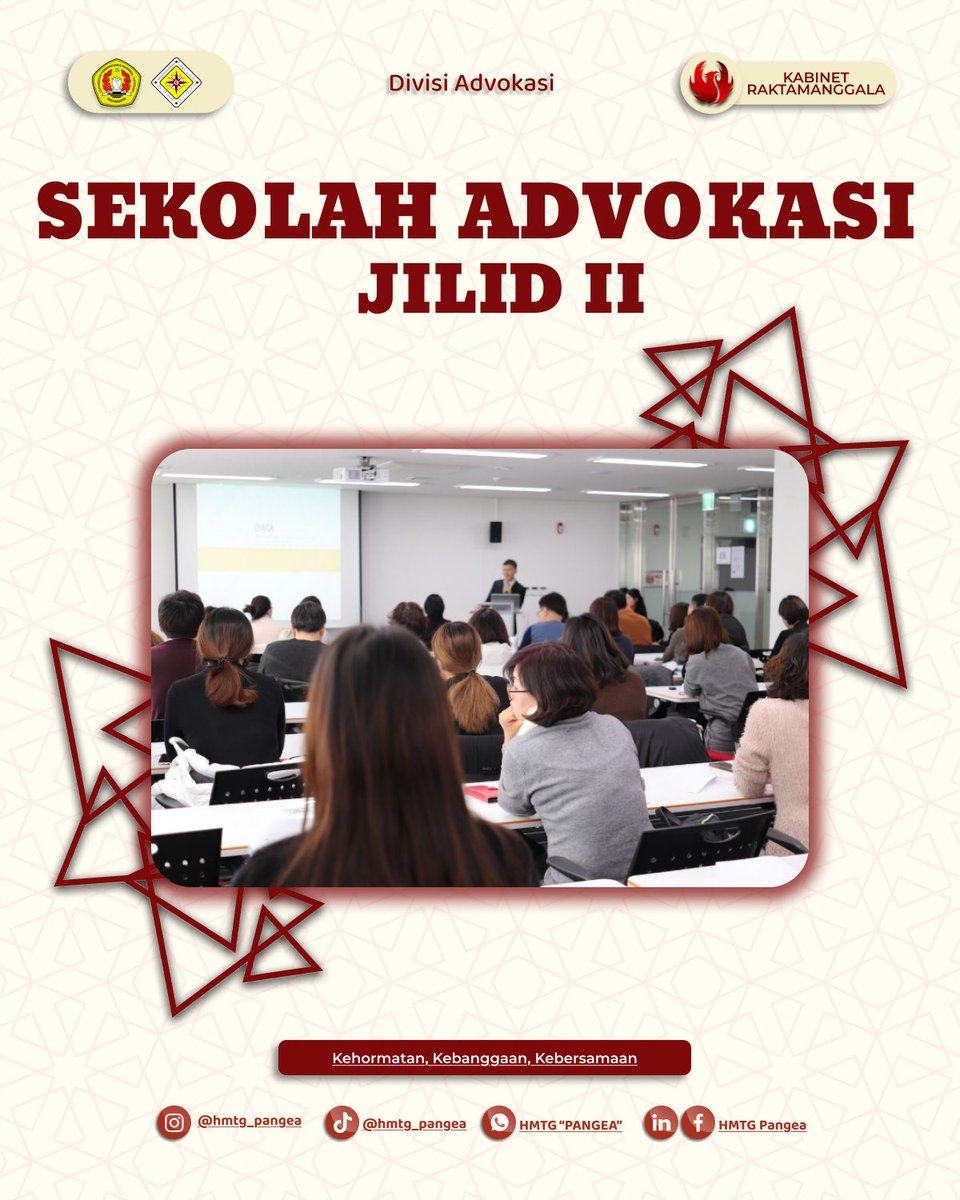 [SEKOLAH ADVOKASI JILID II] 

Diumumkan kepada para Mahasiswa, akan diadakan yang diselenggerakan oleh  HMTG Pangea pada :

Tanggal : 14 November 2025
Jam : 15.00
Dresscode : Korsa
Tempat : Ruang Seminar Laboratorium Terpadu 

Salam,
HMTG "Pangea"
Kabinet Raktamanggala