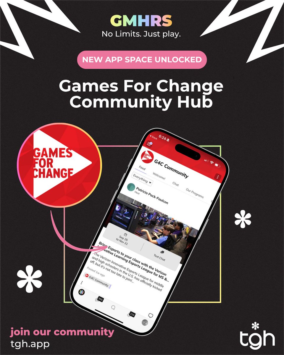 thegamehers's tweet image. The Games for Change space is officially live inside the app &amp;amp; we are obsessed already 💫

If you love gaming with meaning &amp;amp; connecting with people who care about the world we are building through play, this is your space.

You can find it under Spaces in tgh.app