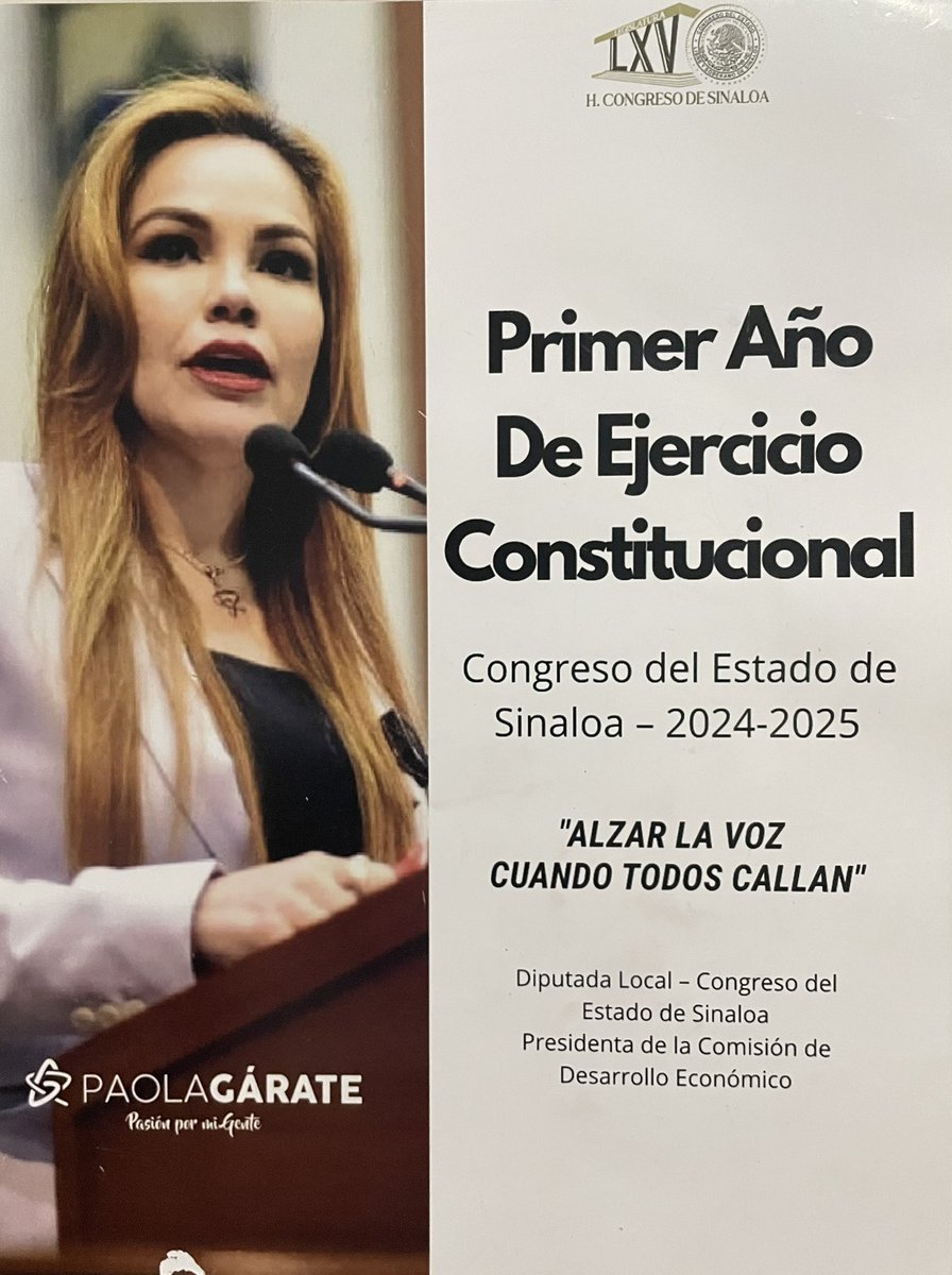 A un año de Ejercicio legislativo 
Es la Diputada #1 quien alza la voz por miles y miles de Sinaloenses 💪
<a href="/PaolaGarateV/">Paola Gárate</a> Gobernadora
Ella, si nos representa🫡
<a href="/alitomorenoc/">Alejandro Moreno</a> 
<a href="/caroviggiano/">Carolina Viggiano</a> 
<a href="/PRI_Nacional/">PRI</a> 
<a href="/rubenmoreiravdz/">Rubén Moreira</a> 
<a href="/MarioZamoraG/">Mario Zamora</a>