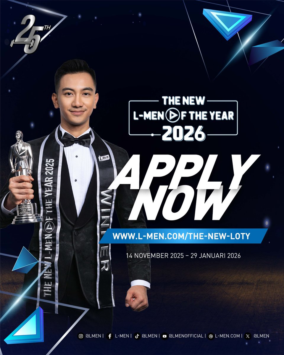 LMen's tweet image. Bro, this is your turn! 💪🔥

Pendaftaran The New L-Men of the Year 2026 resmi dibuka, dan ini momen tepat untuk kamu menginspirasi lebih banyak orang sebagai health influencer bersama L-Men.

Tunjukkan komitmen &amp;amp; gaya hidup sehatmu di #TNLOTY26

🌐 l-men.com/the-new-loty/