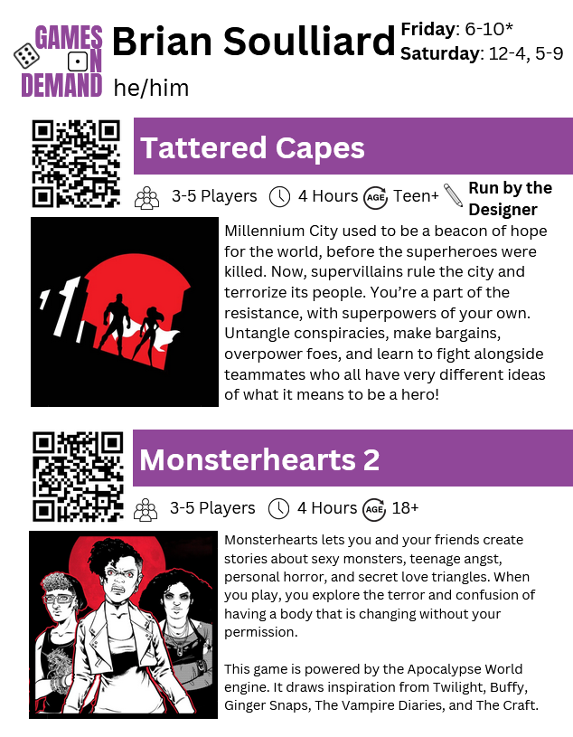 digital_dessert's tweet photo. In two weeks, I’ll be at #PAXUnplugged, volunteering with Games on Demand! I’ll be running my dystopian superhero RPG, Tattered Capes, as well as the supernatural drama RPG, Monsterhearts.

I’ll also have a table from 11-12 on Saturday, if you just want to stop by and chat. https://t.co/jZJFhPLptc