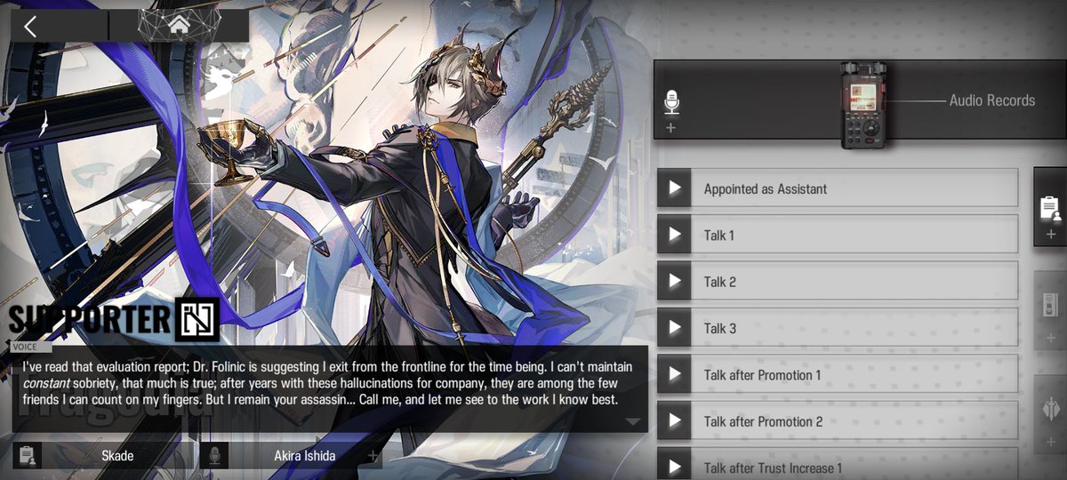 phantom actually still creed to his old job as assassin (specialist executor) in Rhodes Island :o