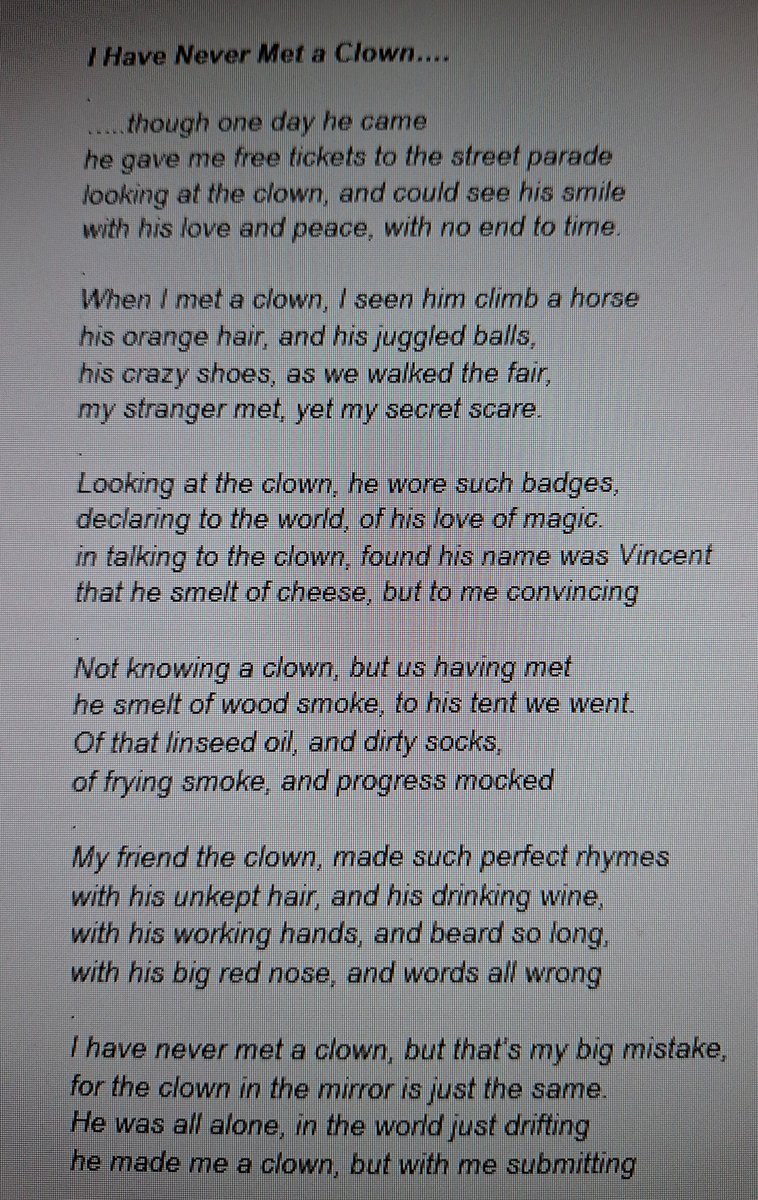 I Have Never Met a Clown . My poem about Vincent the Clown . 
My advice never date clowns 🤡🤡🤡#thenovemberchronicles #clowns