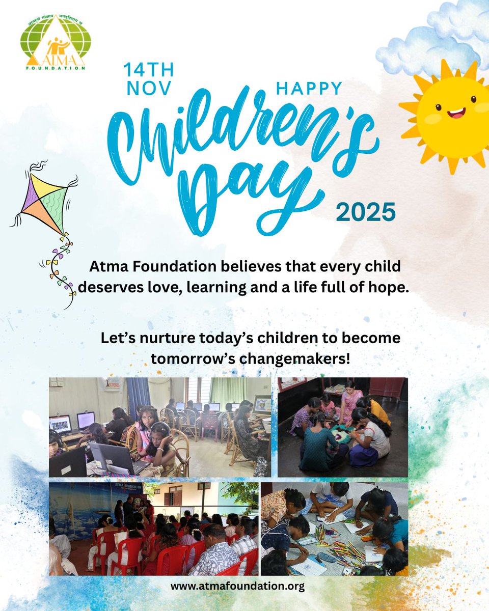 Every child is a story of possibilities.
Let's nurture them with love, learning and hope.

Happy Children's Day from ATMA FOUNDATION.❤️