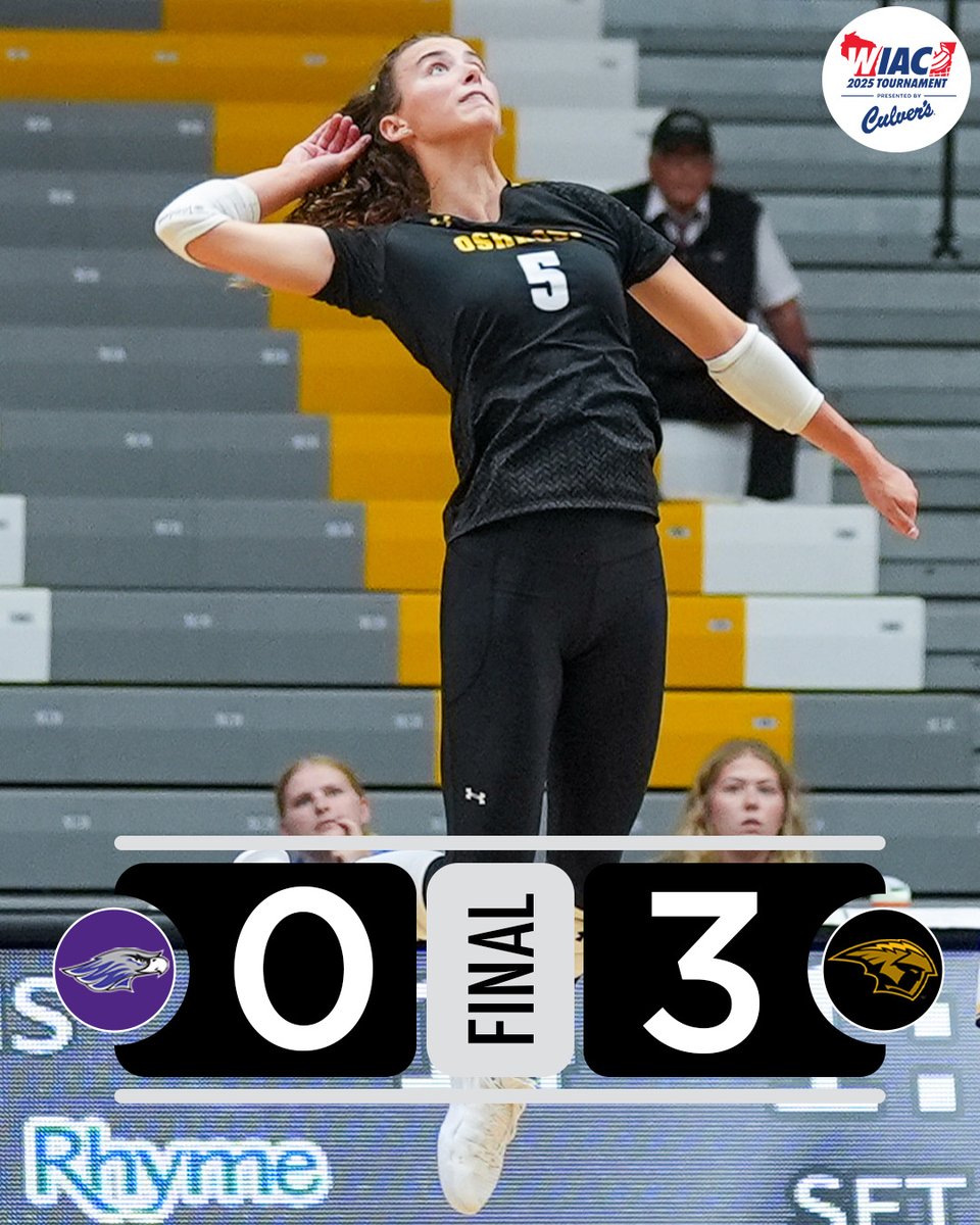 #WIACVB | <a href="/UWECblugolds/">UWEC Athletics</a> and <a href="/UWOshkoshTitans/">UW-Oshkosh Athletics</a> advance to the Finals of the 2025 WIAC Women's Volleyball Tournament (pres. by Culver's). 

#ExcellenceInAction 
#d3vb