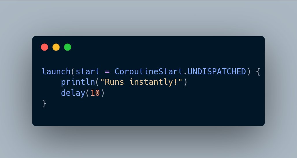 kumarpiyush921's tweet image. Coroutine Trick

Use CoroutineStart.UNDISPATCHED to run a coroutine immediately on the current thread — no dispatcher hop — until the first suspension.

Great for startup boosts ⚡
#Kotlin #Coroutines #AndroidDev