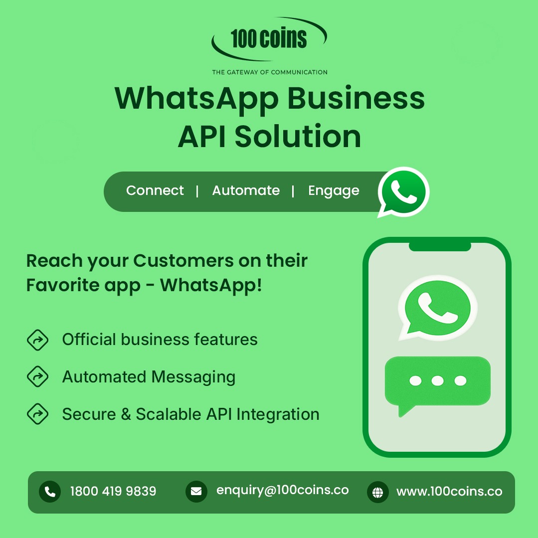 AditekSystemsPL's tweet image. 100Coins WhatsApp Business API Solution

Official business features | Secure &amp;amp; Scalable API Integration
For more details,Call-18004199839 or Email us-enquiry@100coins.co
#AditekSystemsPrivateLimited #100Coins #WhatsAppBusinessAPI #WhatsAppBusiness #CustomerEngagement #technology