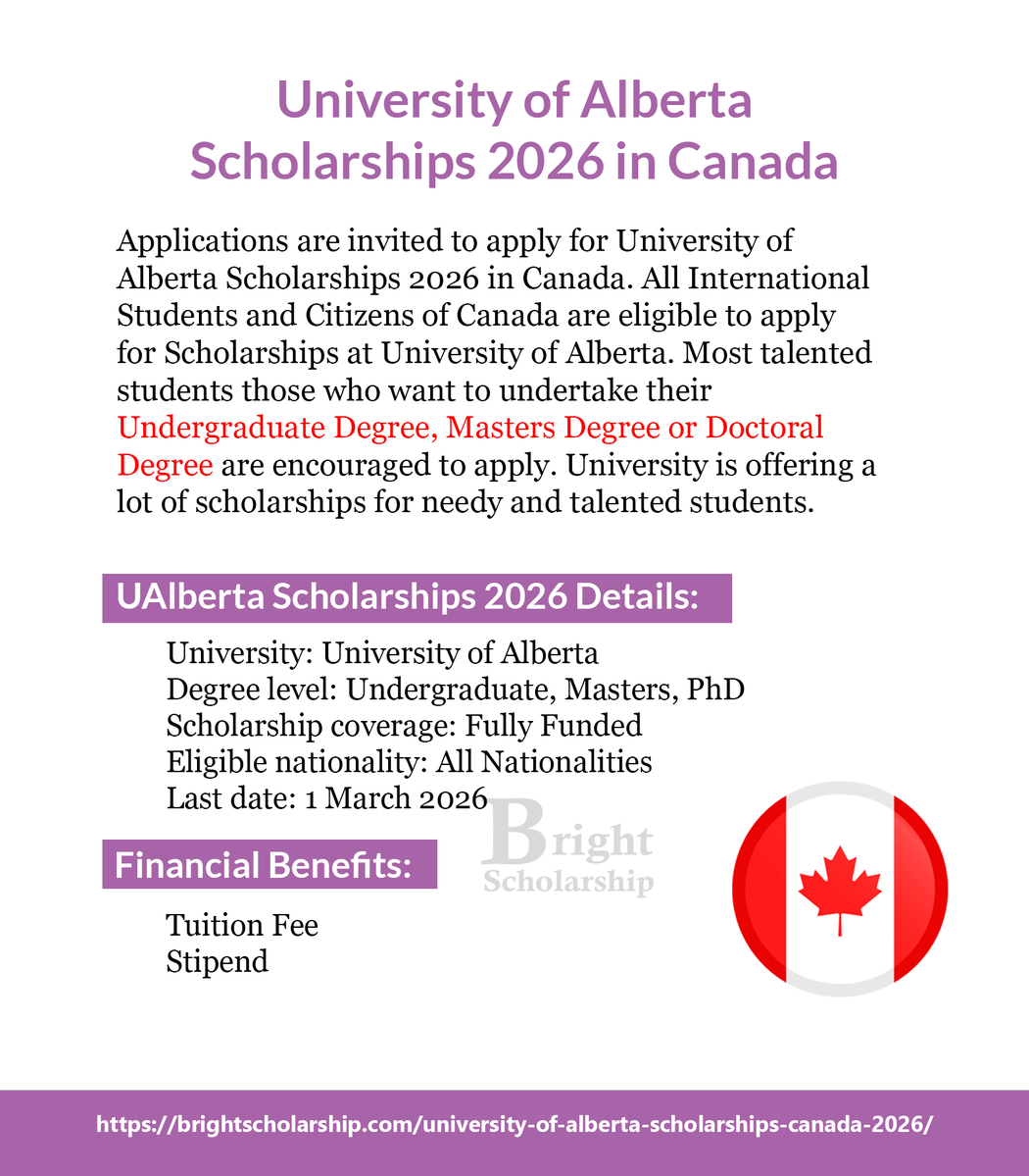 BrightSship's tweet image. University of Alberta Scholarships 2026 in Canada (Fully Funded)

Degree level: BS, MS, PhD
Last date: 1 March 2026

Apply Link: brightscholarship.com/university-of-…

#BrightScholarship #FullyFunded #Scholarship #Canada #Students #studyabroad #study #studyinCanada #BSinCanada #MastersinCanada