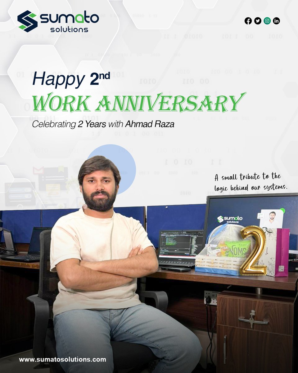 SumatoSolutions's tweet image. 𝗧𝘄𝗼 𝗬𝗲𝗮𝗿𝘀 𝗼𝗳 𝗜𝗺𝗽𝗮𝗰𝘁!

Celebrating 𝗔𝗵𝗺𝗮𝗱 𝗥𝗮𝘇𝗮’s 2-year journey of dedication, strong work ethic, and meaningful contributions at 𝗦𝘂𝗺𝗮𝘁𝗼 𝗦𝗼𝗹𝘂𝘁𝗶𝗼𝗻𝘀. A true asset to the team!

#WorkAnniversary #SumatoSolutions #TeamCelebration #CareerMilestone
