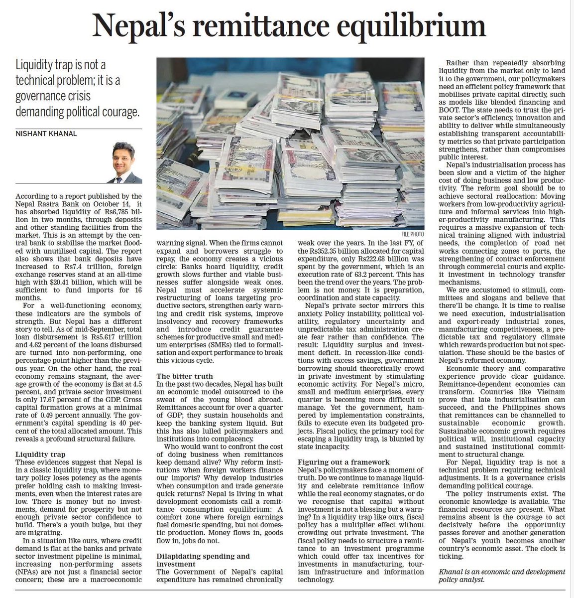 For Nepal, liquidity is not a technical problem requiring technical solutions, its a political glitch, mostly a governance crisis. Nishant strikes!
