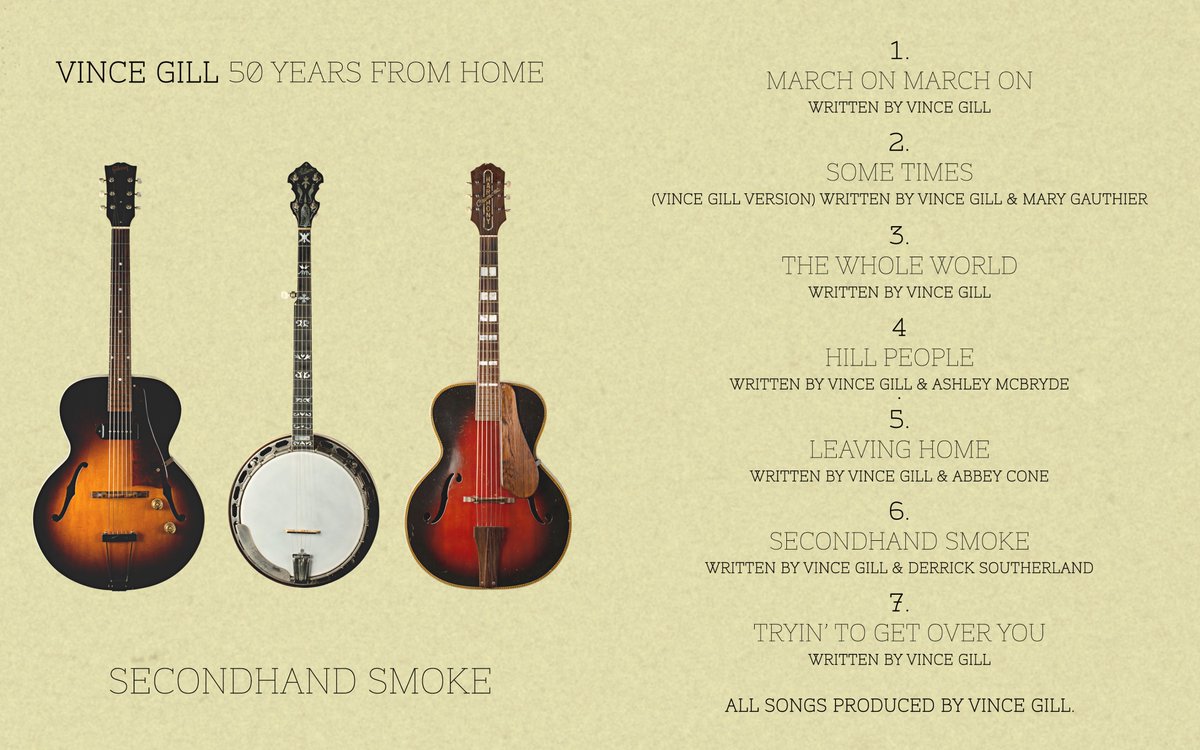 VGcom's tweet image. On the 2nd EP of the 50 Years From Home series, Secondhand Smoke, Vince is sentimental and nostalgic, yet also outward-looking, examining big issues and addressing some tough questions. VinceGill.lnk.to/SecondhandSmoke