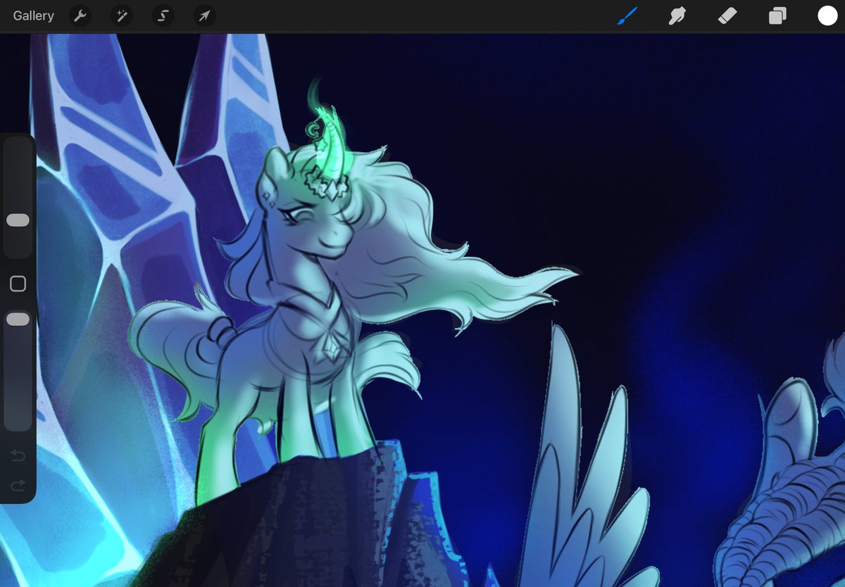 My eyes are FRIED from working on comms tonight 😵‍💫 Made a ton of progress on this huge piece tho! I'm over 10hrs in of work on thissss

#WIP #mlp #art