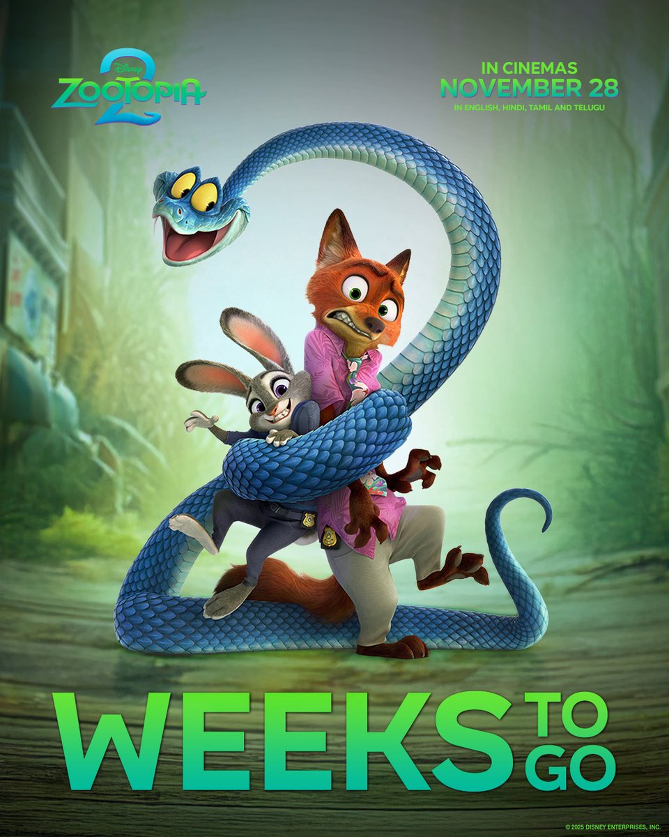Only 2 weeks to go until the most-awaited, wildest adventure of the year 😍🦊🐰
Experience #Zootopia2, only in cinemas November 28. In English, Hindi, Tamil, and Telugu.