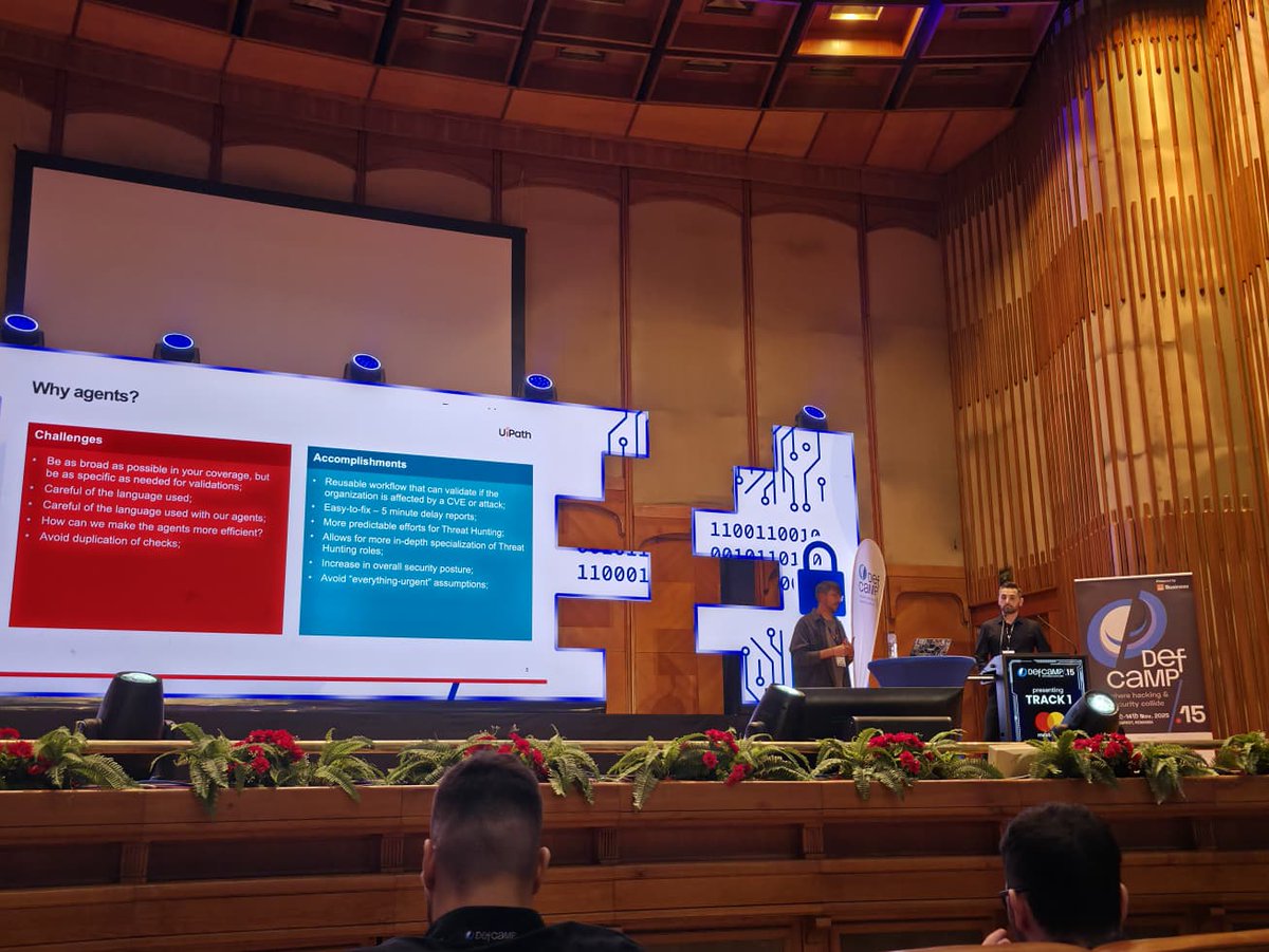 UiPath's tweet photo. We had a blast at #DefCamp in Bucharest! Huge thanks to everyone who showed up. We loved showcasing how smart #automation can strengthen cybersecurity, & diving into ESI Injection, exploiting ESI in endpoints, & more. 🛡️✨ #LifeAtUiPath https://t.co/8BjcSsPMlD