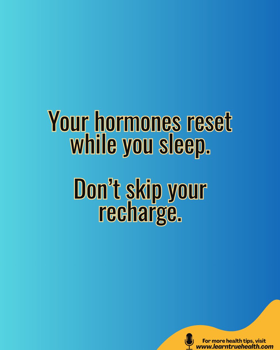 LearnTrueHealth's tweet image. Consistent bedtime=balanced hormones.
When you stay up late, your cortisol rises, melatonin drops, and your body can’t detox or repair properly.
-Aim for sleep before 11 PM.
-Make your room cool and dark.
-Try tart cherry or magnesium-rich foods.
Your body heals when you let it.
