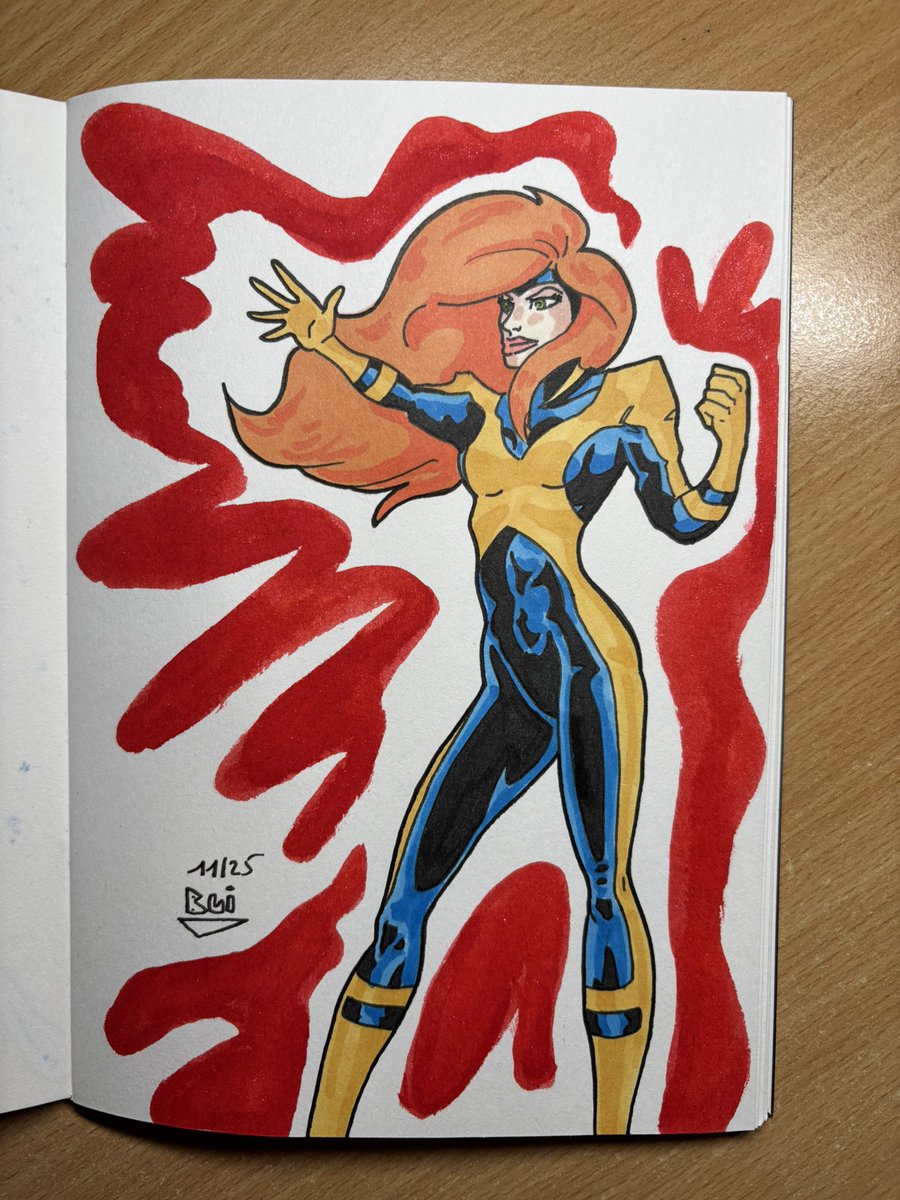 GregoryBui's tweet photo. Dessin et colorisation rapide de la Queen Jean Grey (période X-factor) dans mon @cahiers.damour 
#fanart #marvel #xmen #xfactor #marvelgirl #jeangrey #gregorybui #superheroine #redhair #mutant #strongwoman #promarker #drawing https://t.co/ZxB7SPJBK2