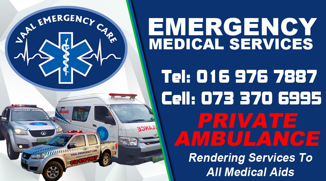 24/7 Private Ambulance Services in and around the Vaal Triangle.