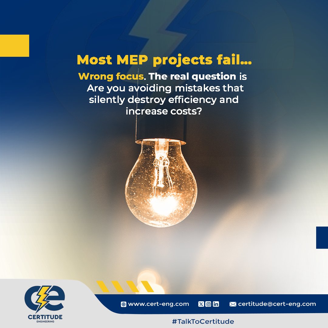 CertitudeEng's tweet image. Your project is the gateway.
 Your design is the amplifier.
 Your execution? That’s your credibility.
Could your next project survive all five mistakes?
#MEPDesign #EngineeringTips #ConstructionBestPractices #CertitudeEngineering