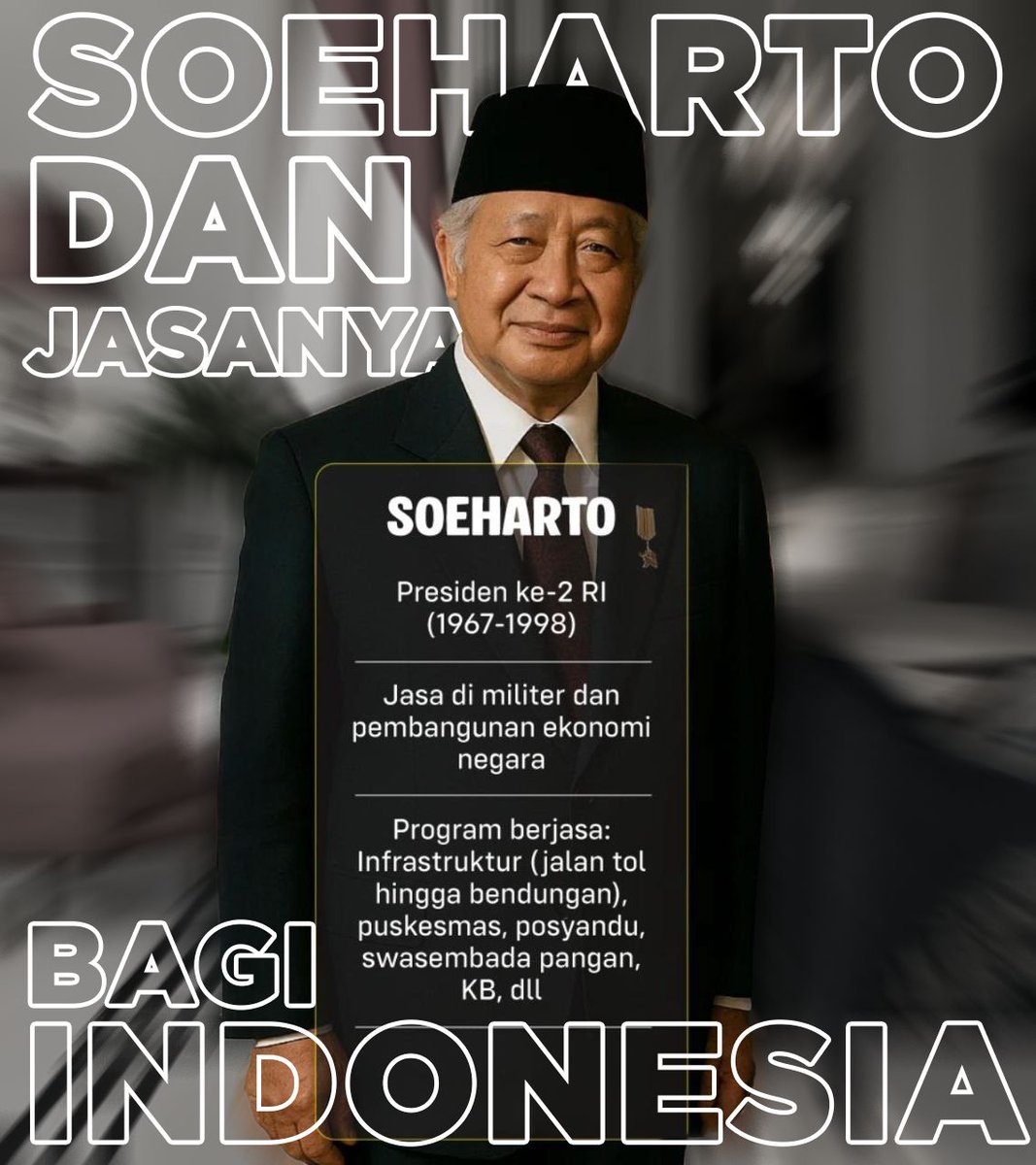 HumasReceh's tweet image. Kalau bicara kelayakan, kita melihat fakta, bukan perasaan. Ekonomi tumbuh, infrastruktur dibangun, dan stabilitas dijaga. Semua itu masih membekas sebagai #JejakSoeharto di perjalanan bangsa.