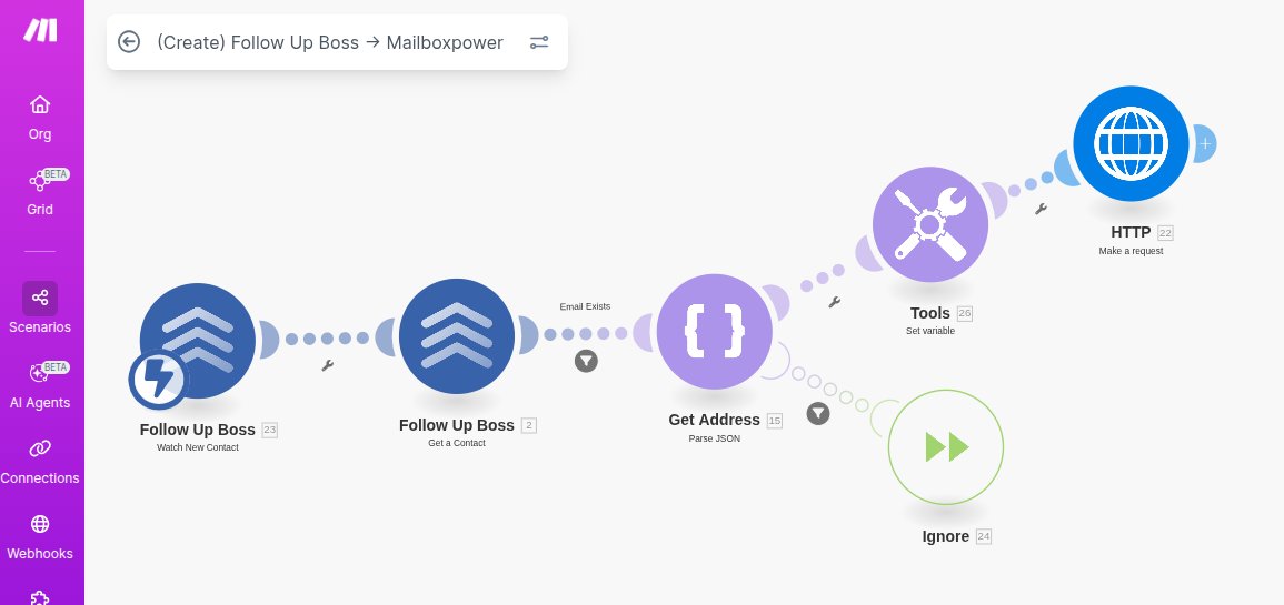 jinnatul_md's tweet image. Just shipped a full automation: @FollowUpBoss → @MailboxPower contact sync + automatic group mapping based on FUB tags—all built in @make_hq 

Need custom automation? I’m open to help.

#automation #MakeCom #nocode #FollowUpBoss #MailboxPower #workflowautomation