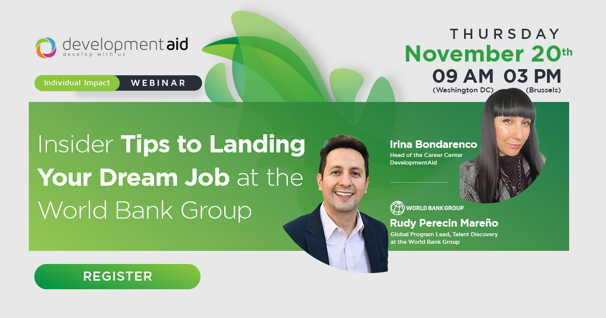 devaidnews's tweet image. 🎙️ Webinar | Insider Tips to Landing Your Dream Job at the World Bank Group

🗓 Date: 20 November, 2025
🕒 Time: 3 pm (Brussels) / 9 am (Washington, DC)

🔗 Register now: developmentaid.org/link/dream-job…

#CareerDevelopment #WorldBankGroup #InternationalDevelopment