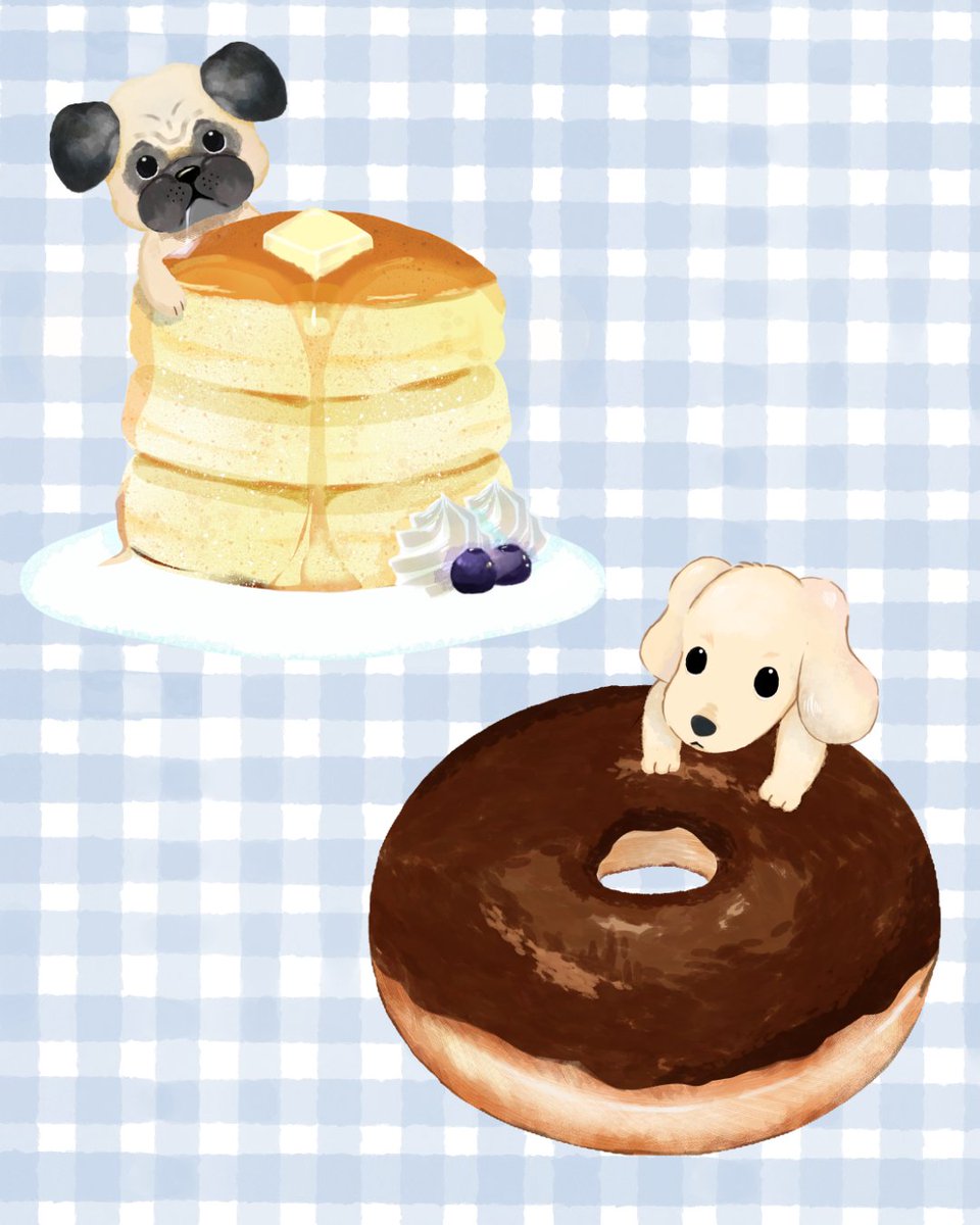 うわー。 友だちがおいしいものとわんこのカワイイ絵を描いてるの見て