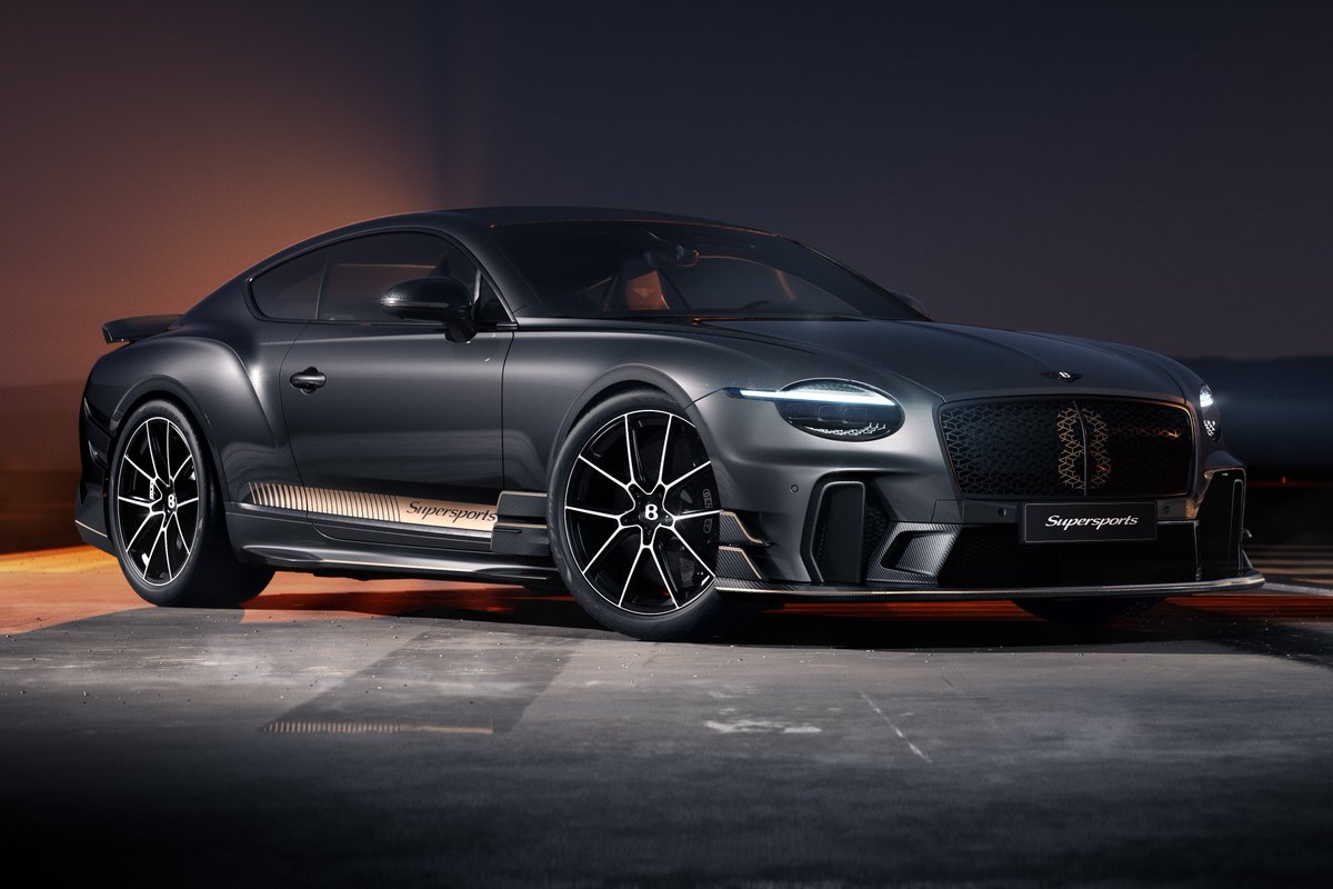 Earlsimxx's tweet photo. The new 2027 Bentley Supersports - based on a Continental GT Speed but with no hybrid or front driveline. Its now a *666*hp RWD, 2 seat only Bentley 

Finished here in Jetstream Matte

Engine: 4.0L V8 twin-turbo, 666hp/800nm
Gearbox: ZF 8 spd DCT
0-100kmh: 3.7s
Top Speed: 310kmh https://t.co/cTjsbrE91x