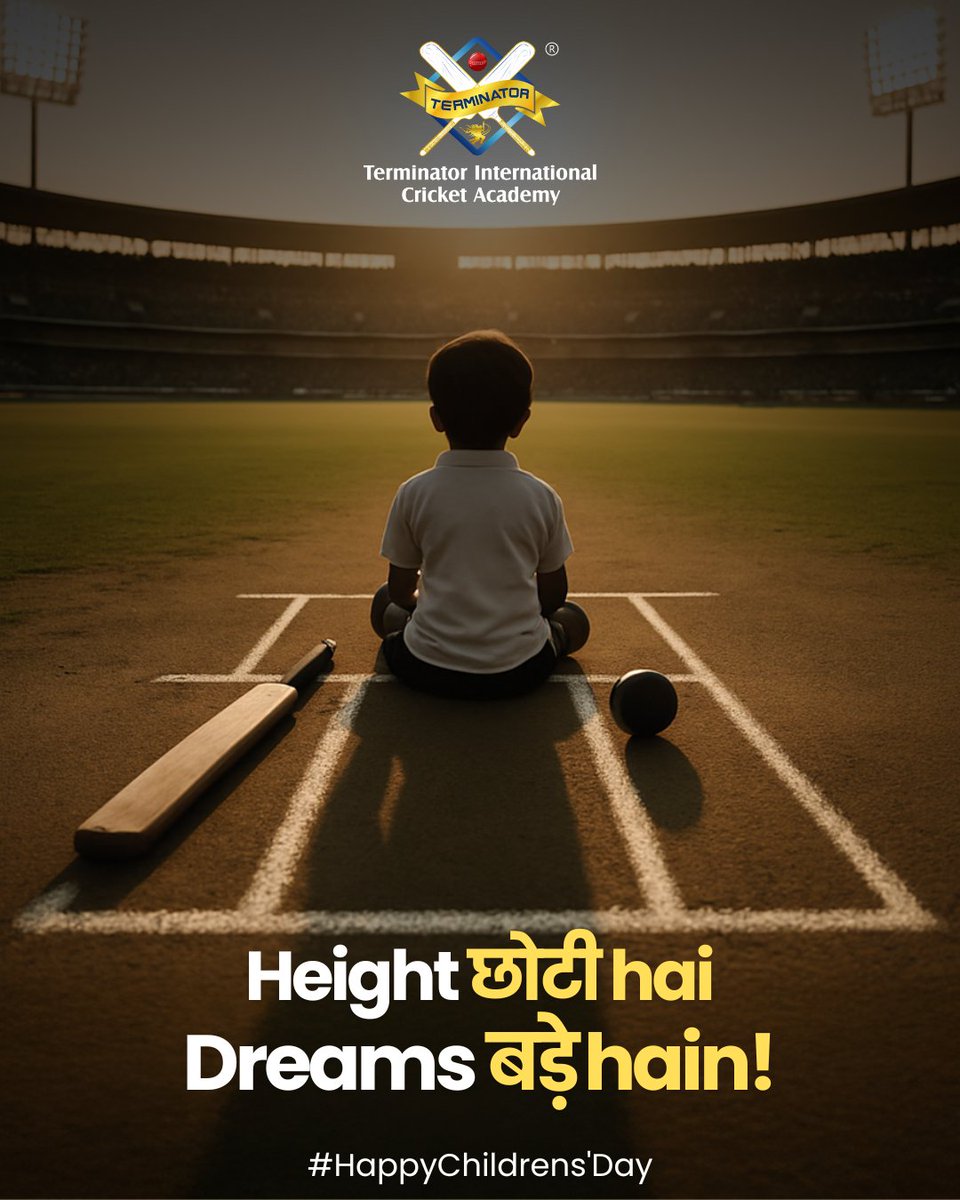 TerminatorCric's tweet photo. Height छोटी hai… dreams बड़े hain!
Aur in छोटे-छोटे kadmon se hi taiyar hote hain kal ke Cricket Champions 🏏✨
TCA wishes all young dreamers a Happy Children’s Day! 💛 https://t.co/Bjdh5f1xnn