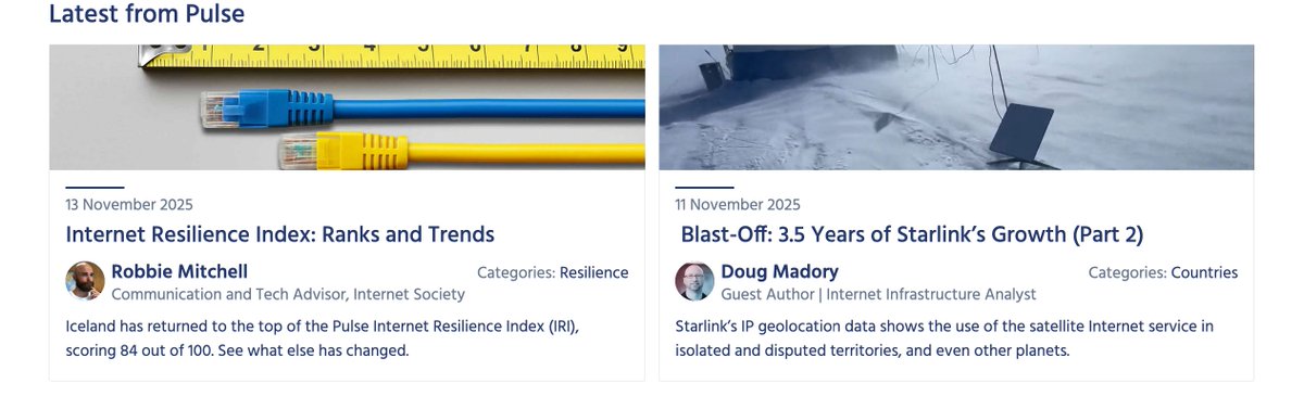 isoc_pulse's tweet image. &amp;lt;Weekend reading&amp;gt;
🛰️ @DougMadory shared intriguing insights from the last 3.5 years of Starlink IP geolocation data
📏 @RobbieMitch dug into the newly released IRI data
pulse.internetsociety.org/blog