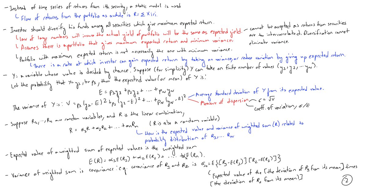 pragyanbo's tweet photo. Sharing my notes from the study of 'Portfolio Selection' by Harry Markowitz.

Paper link: https://t.co/kpWSvWVlqf

A paper that started the emphasis on looking portfolios as a whole rather than individual securities. https://t.co/FqJd1XI86Y