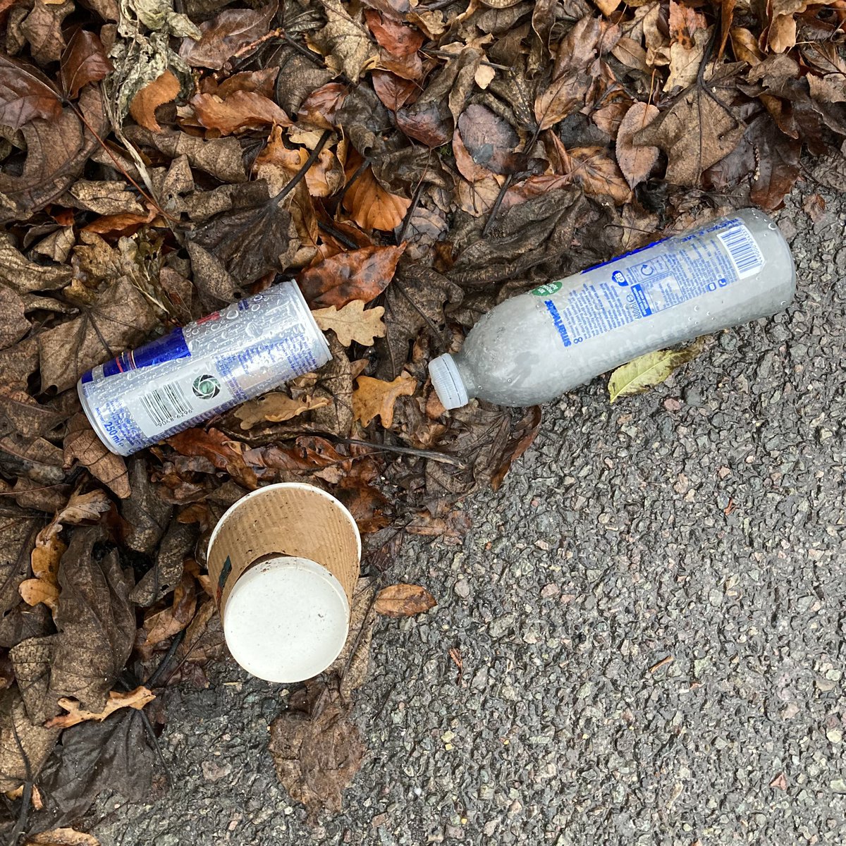 Red Bull can #1873: With water bottle and coffee cup, Totteridge. #RedBull #Litter #LitterPicking #Recycling #KeepBritainTidy