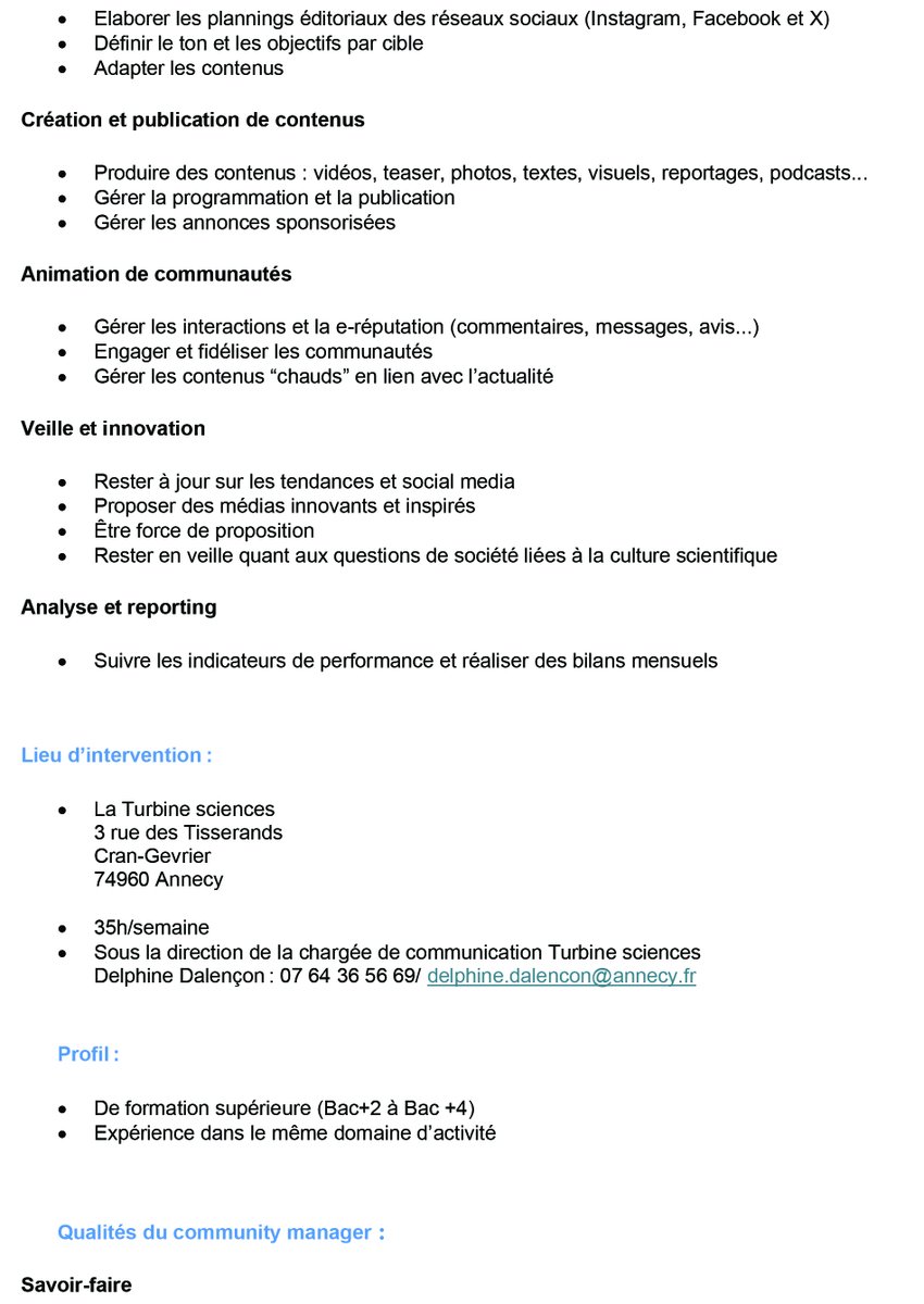 CCSTI74's tweet image. [Stage #communityManager]
💡Nous recherchons un(e) stagiaire de longue durée en CM pour une période de janvier à juin 2026
📌La Turbine sciences, #Annecy
👇 Voir détails de l&apos;offre
#AnnonceCSTI #stage #CSTgre #CSTcrewCommScientifique&amp;amp;Technique