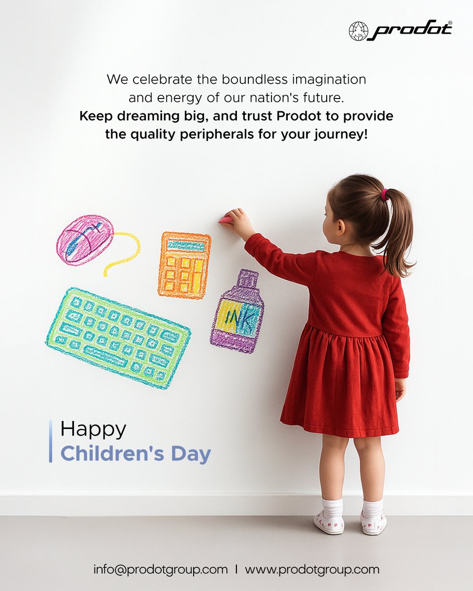 ProDotGroup's tweet image. Every big dream needs a great start. Happy Children&apos;s Day! Trust Prodot&apos;s quality peripherals and refills to be the reliable foundation for all their schoolwork and projects.
.
.
.
#Prodot #HappyChildrensDay #FutureOfIndia #MakeInIndia