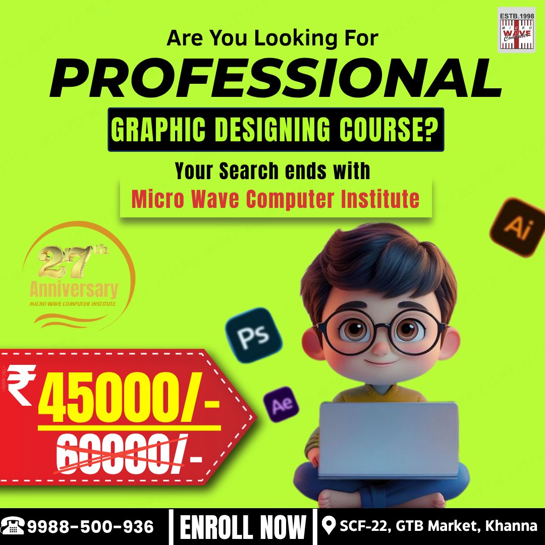 mwc_98's tweet image. ✨ Turn your passion into a profession with expert graphic design training.
🖥️ Master tools and techniques used by top designers.
💸 Grab 50% + 10% EXTRA OFF!

📲Call for more information- 99885- 00936
📌SCF-22, GTB Market, Khanna

#GraphicDesignCourse #microwavecomputer #khanna