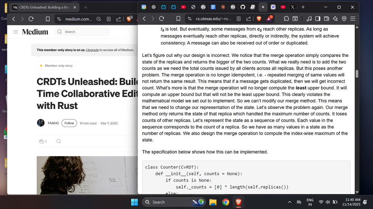 afoolcodes's tweet image. good morning chat.

going deep into CRDTs will start from absolute basic to reading papers, sorted for a day or two.

thing is so good, mostly can used in databases for write through cache for eventual consistency and so many things.

will try to go through most of the papers to…